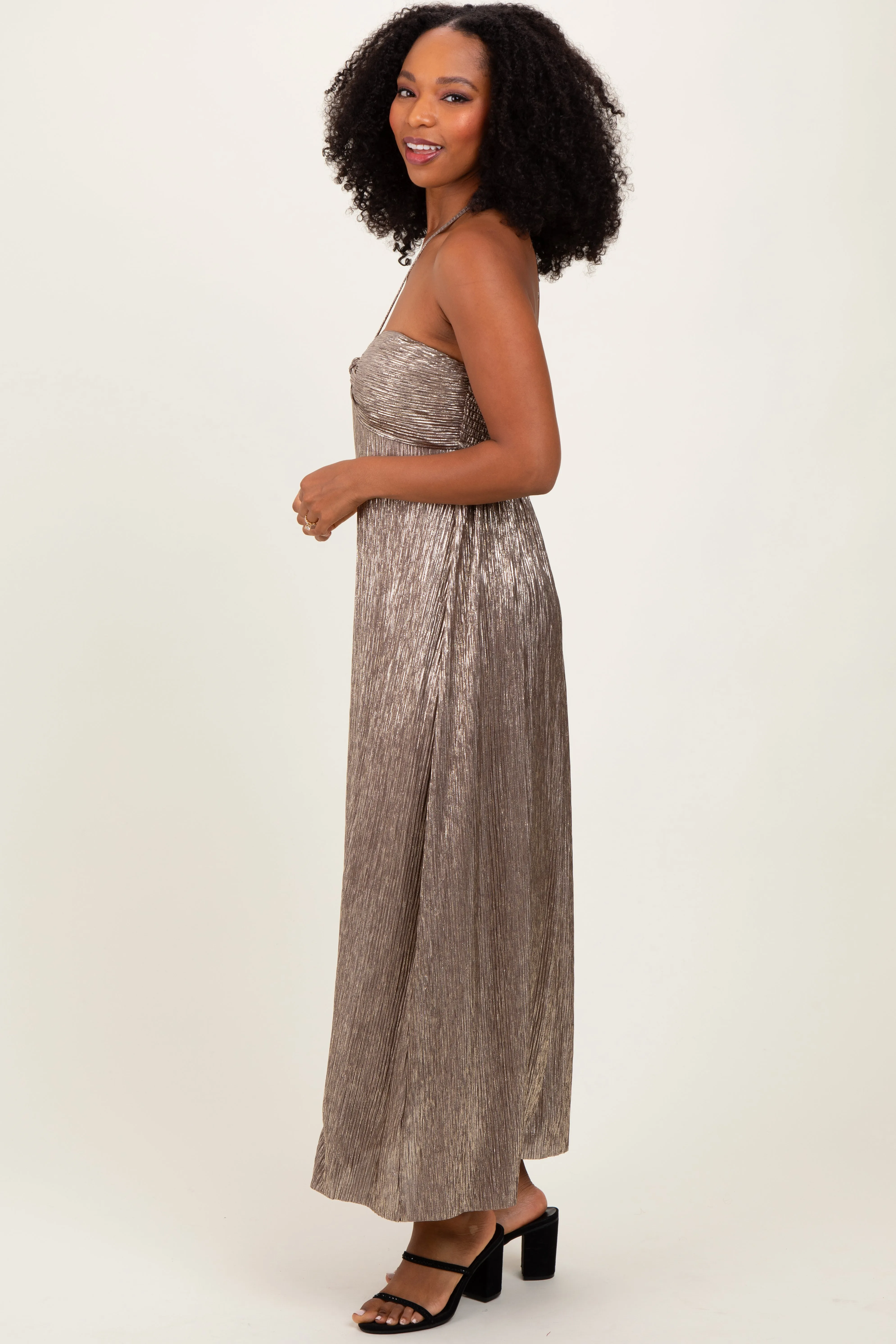 Dark Gold Metallic Halter Dress sold by Pinkblush product image thumbnail 2