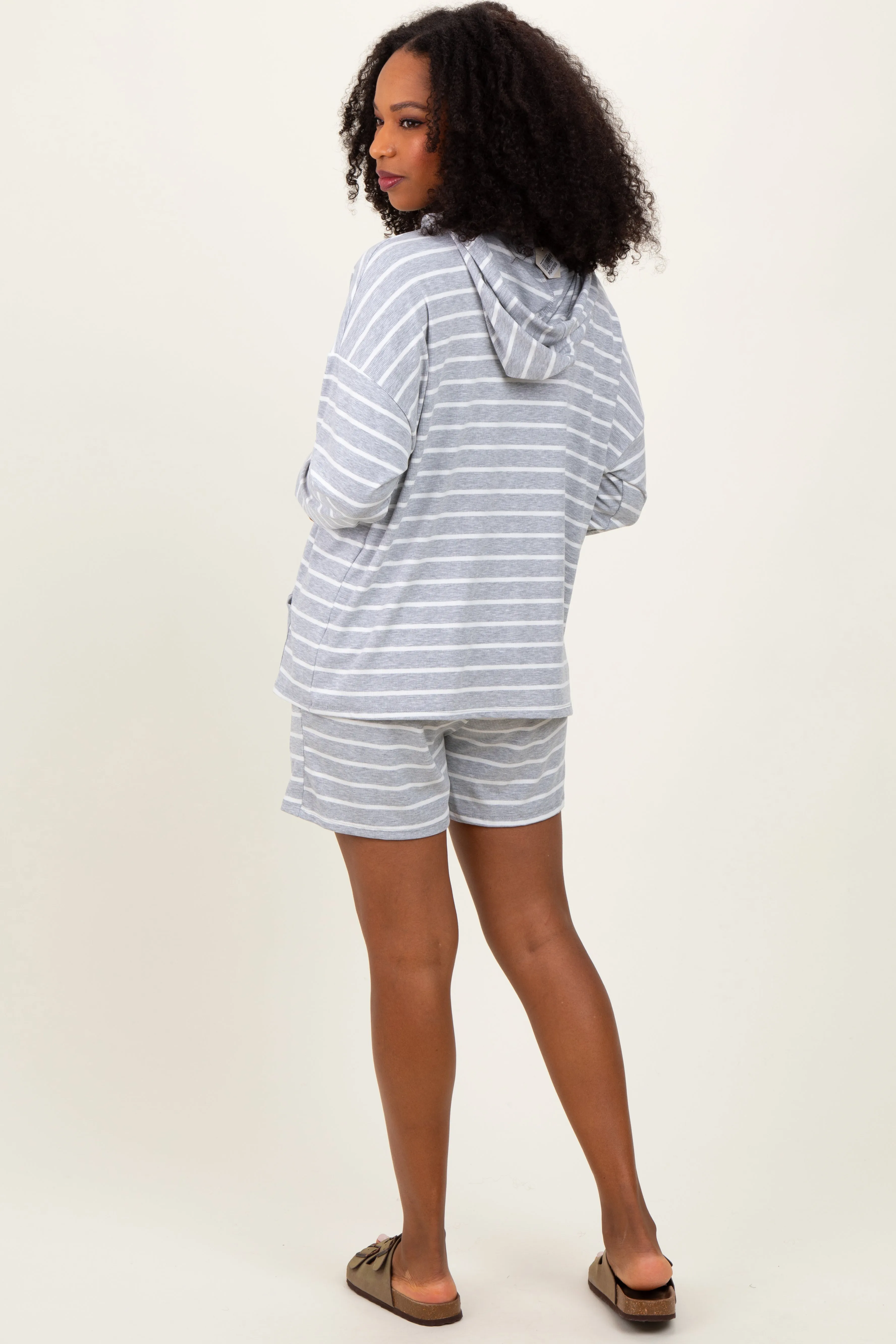 Heather Grey Cozy Striped Ribbed Two-Piece Lounge Set sold by Pinkblush product image thumbnail 3