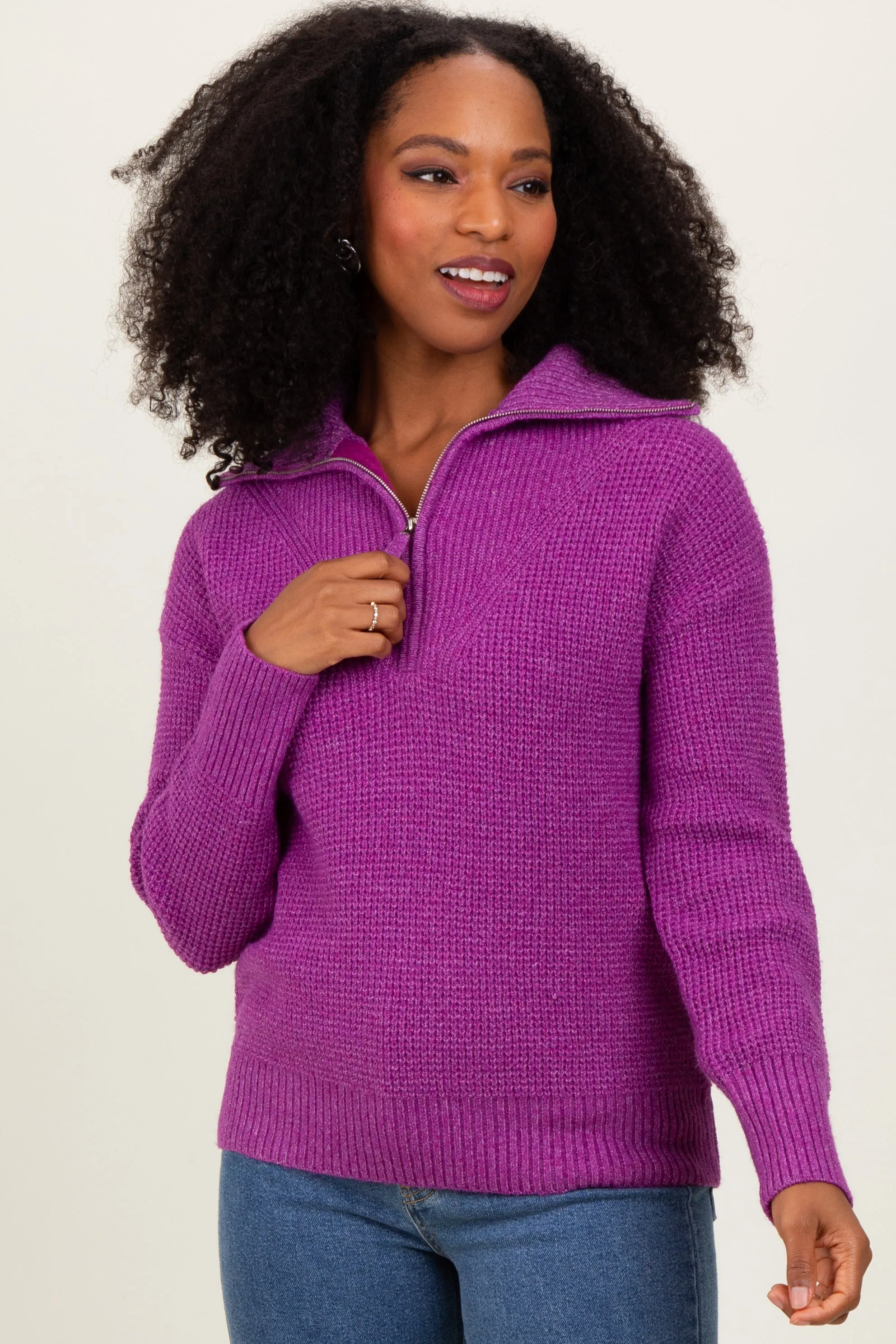 Plum Half Zip Pullover Sweater sold by Pinkblush