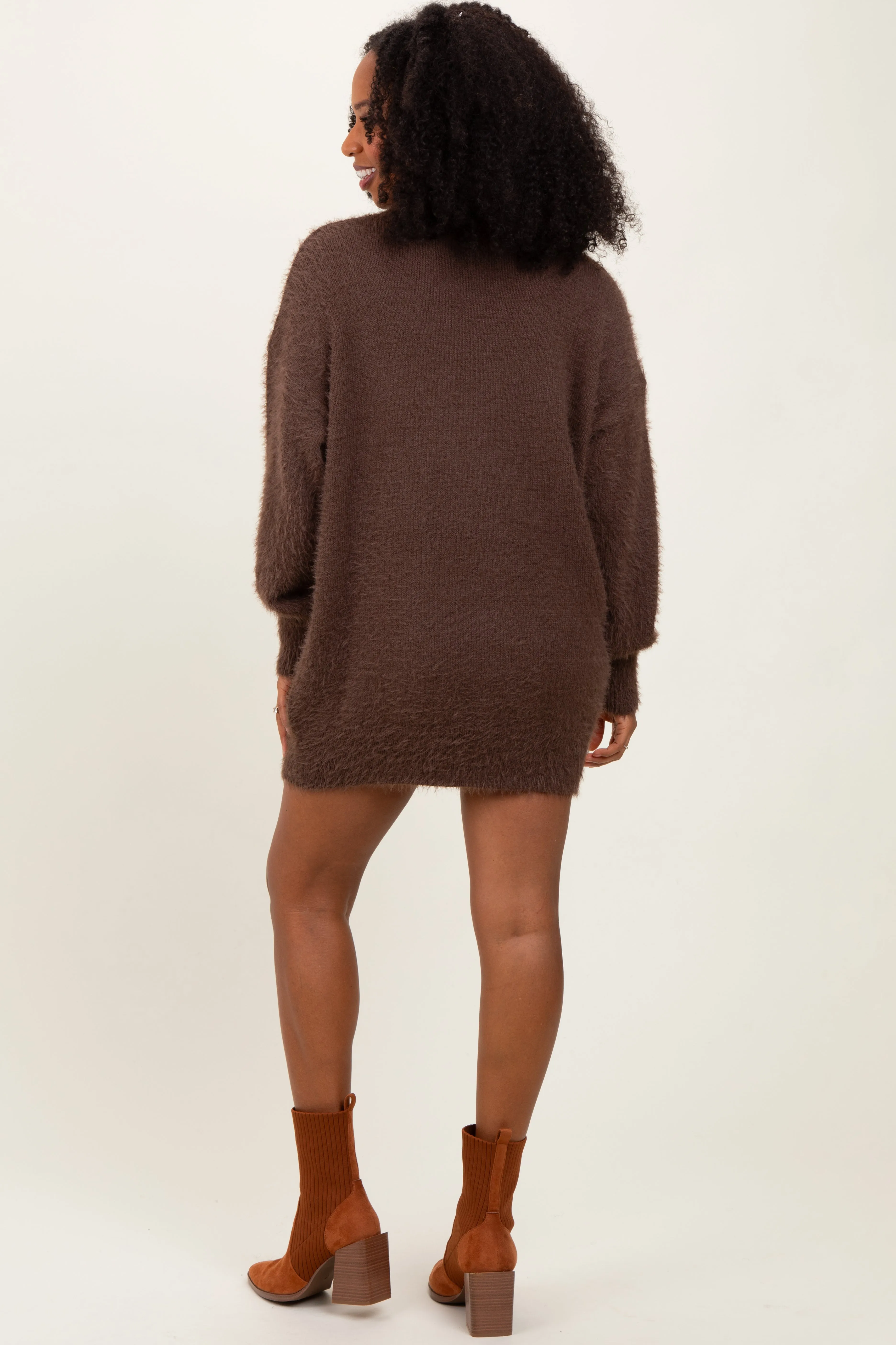 Cream Fuzzy Knit Turtleneck Sweater Mini Dress sold by Pinkblush product image thumbnail 3