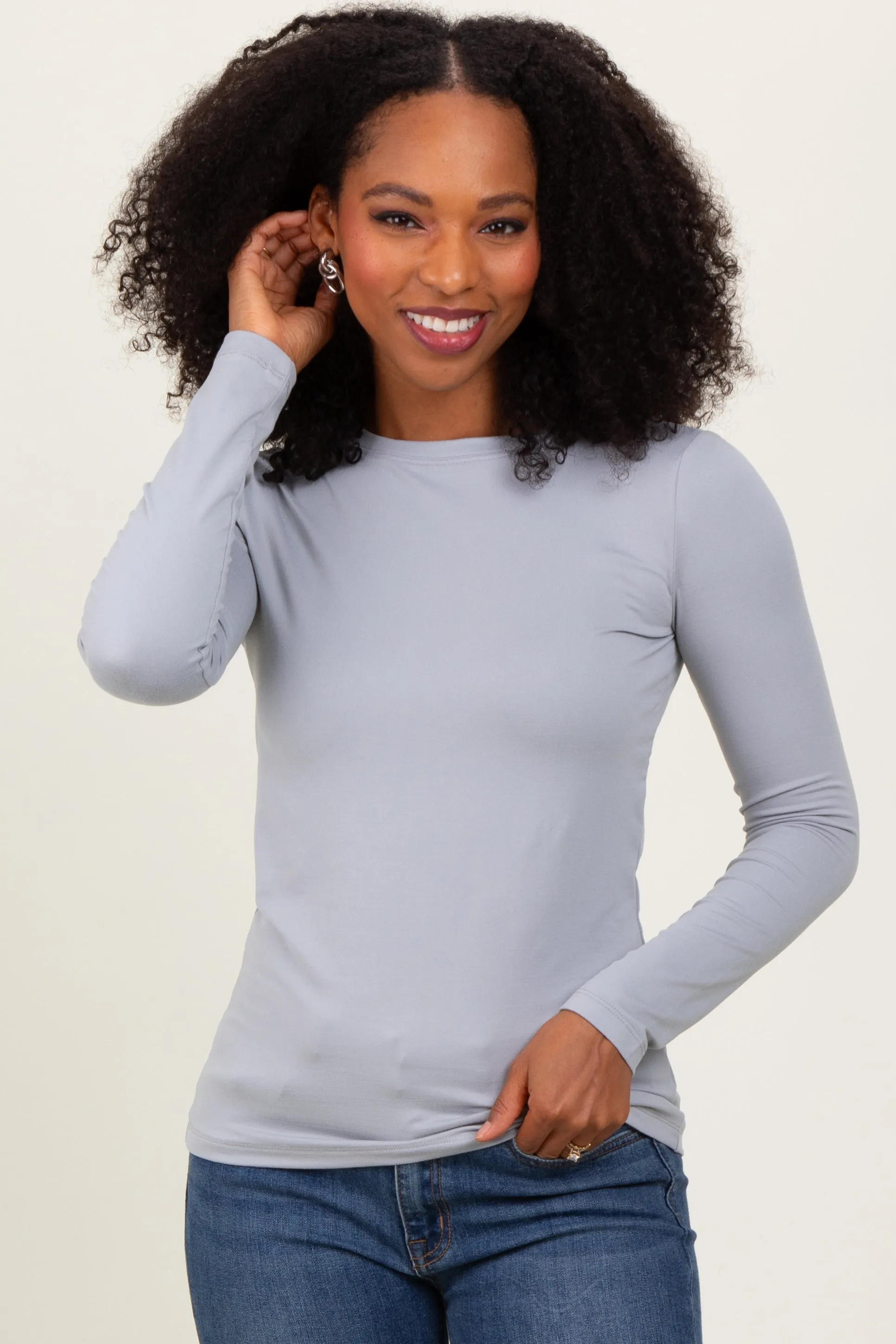 Heather Grey Basic Long Sleeve Top sold by Pinkblush product image thumbnail 2