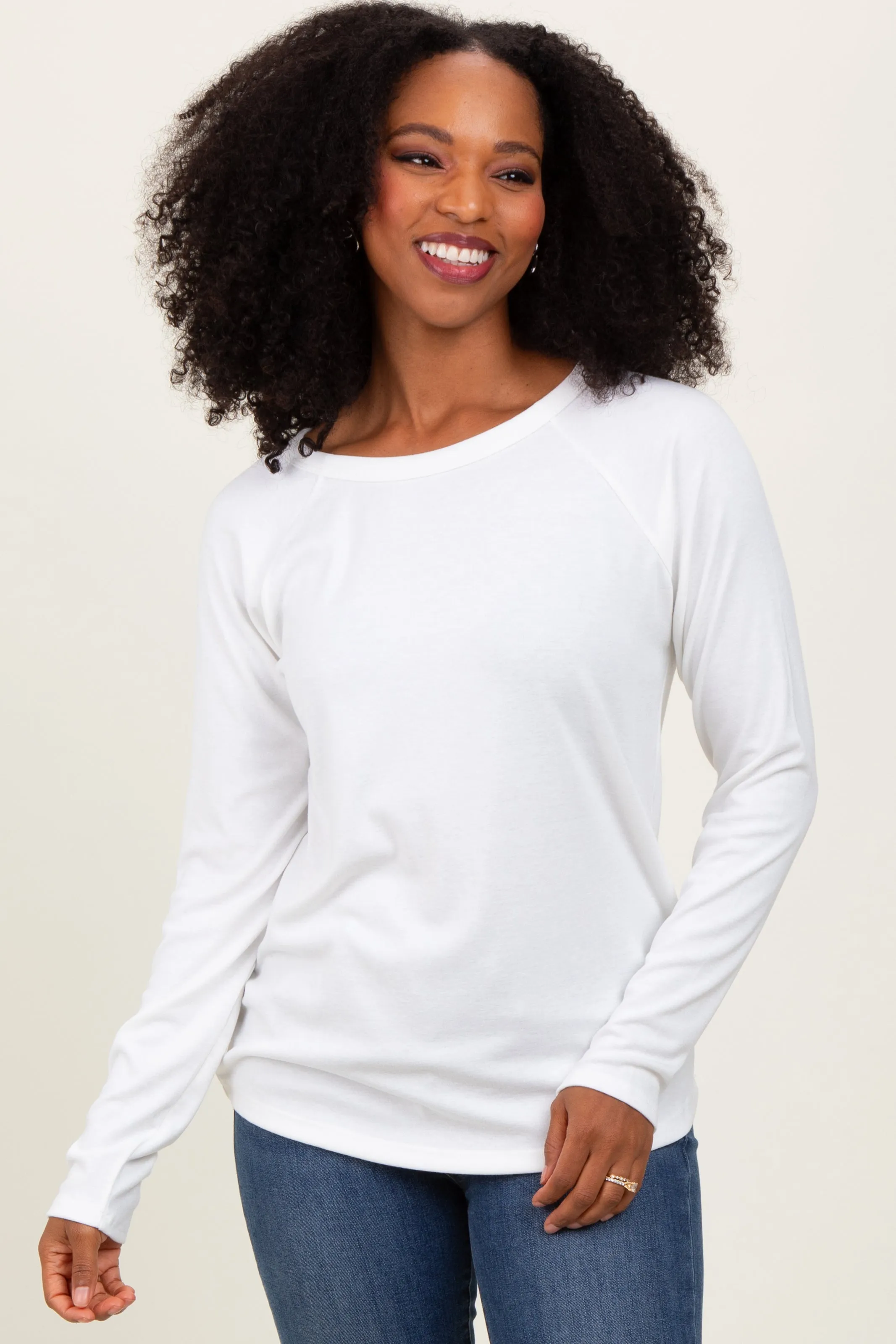 White Raglan Long Sleeve Top sold by Pinkblush