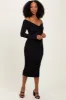 Black Off Shoulder Ruched Long Sleeve Midi Dress sold by Pinkblush