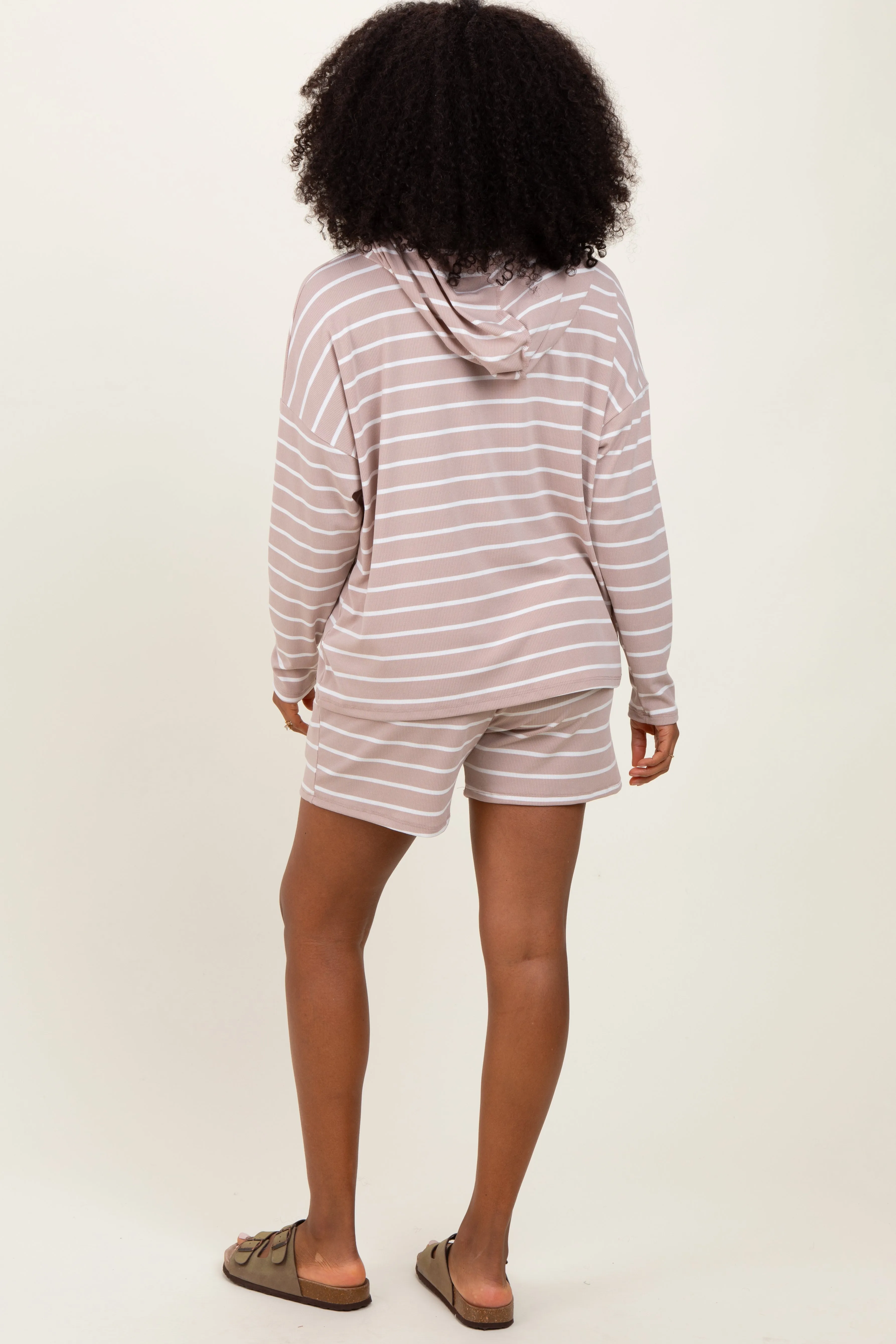 Beige Cozy Striped Ribbed Two-Piece Lounge Set sold by Pinkblush product image thumbnail 4