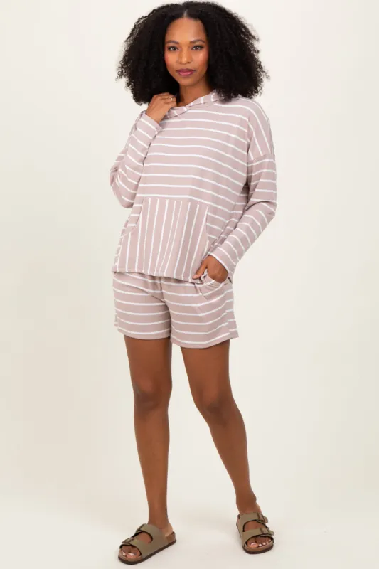 Beige Cozy Striped Ribbed Two-Piece Lounge Set sold by Pinkblush