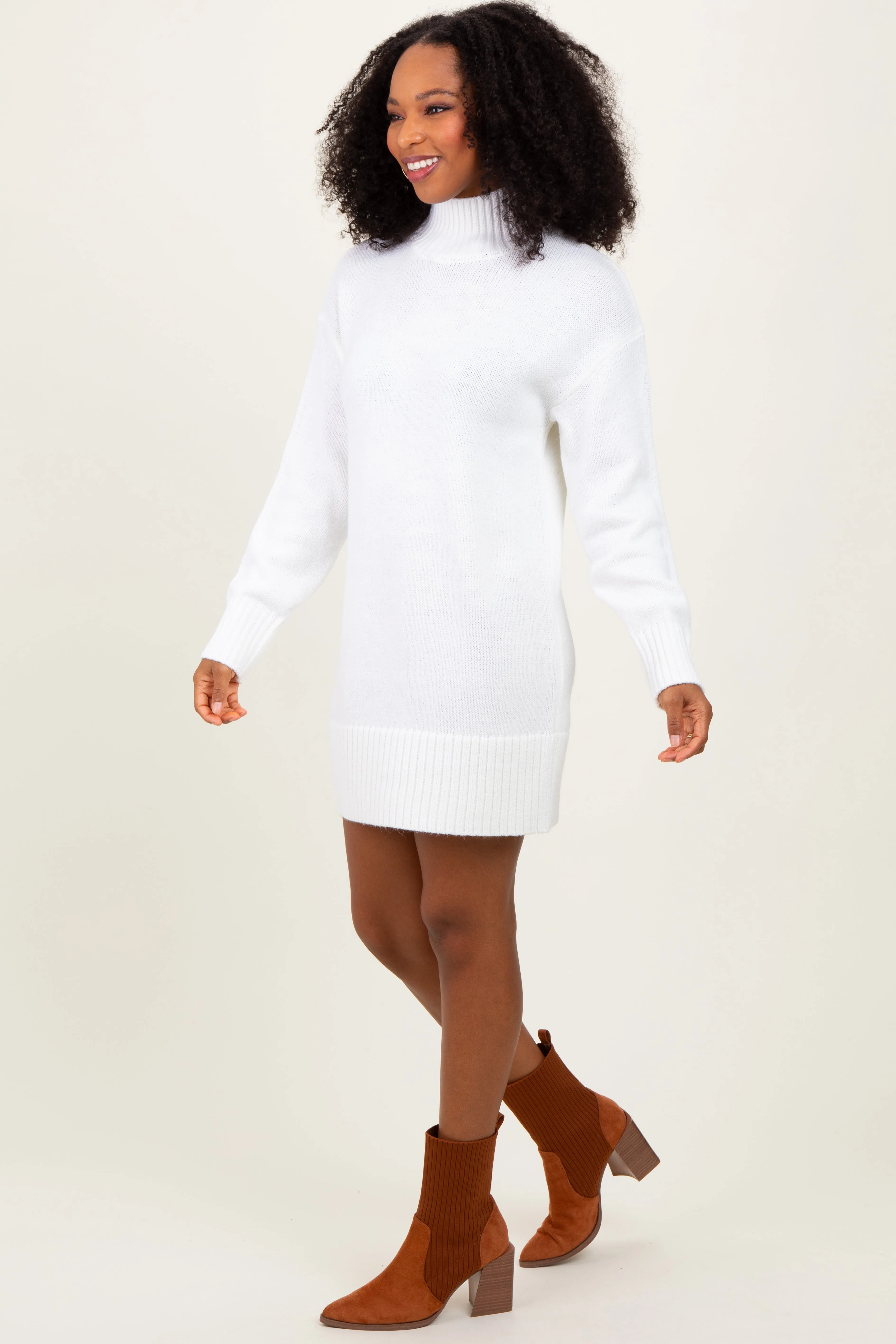 Ivory Turtle Neck Mini Sweater Dress sold by Pinkblush product image thumbnail 3