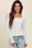 Ivory Ribbed Square Neck Long Sleeve Maternity Top sold by Pinkblush