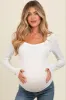 Ivory Ribbed Square Neck Long Sleeve Maternity Top sold by Pinkblush