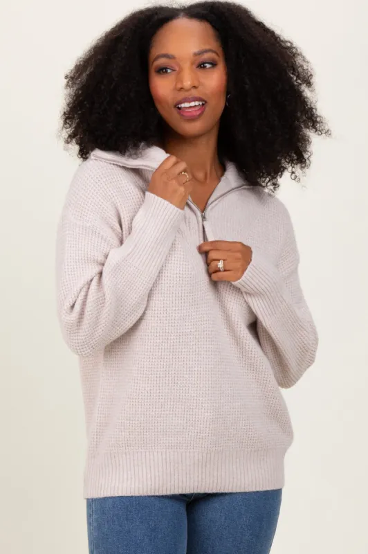 Beige Half Zip Pullover Sweater sold by Pinkblush