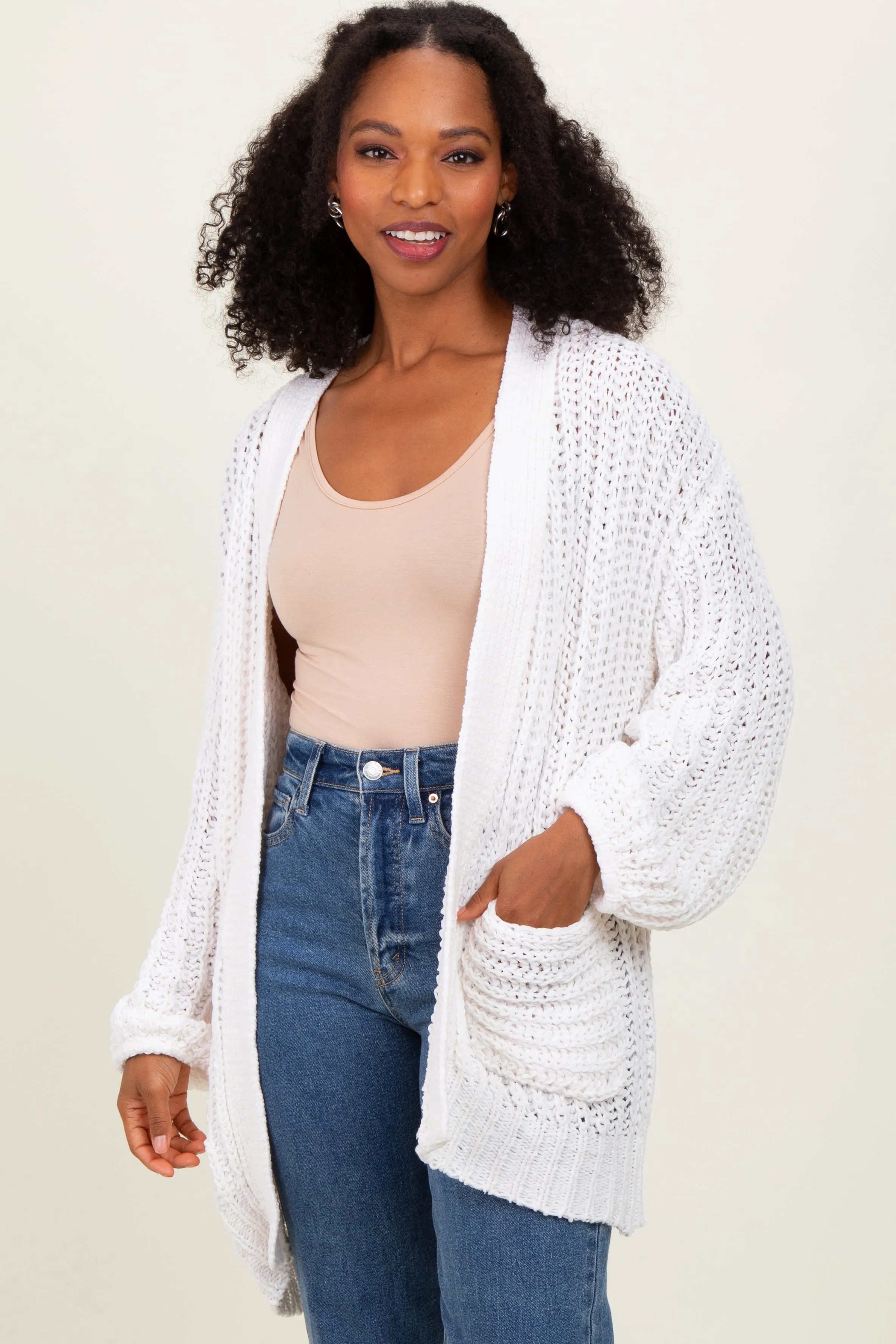 Cream Chunky Knit Oversized Pocket Cardigan sold by Pinkblush