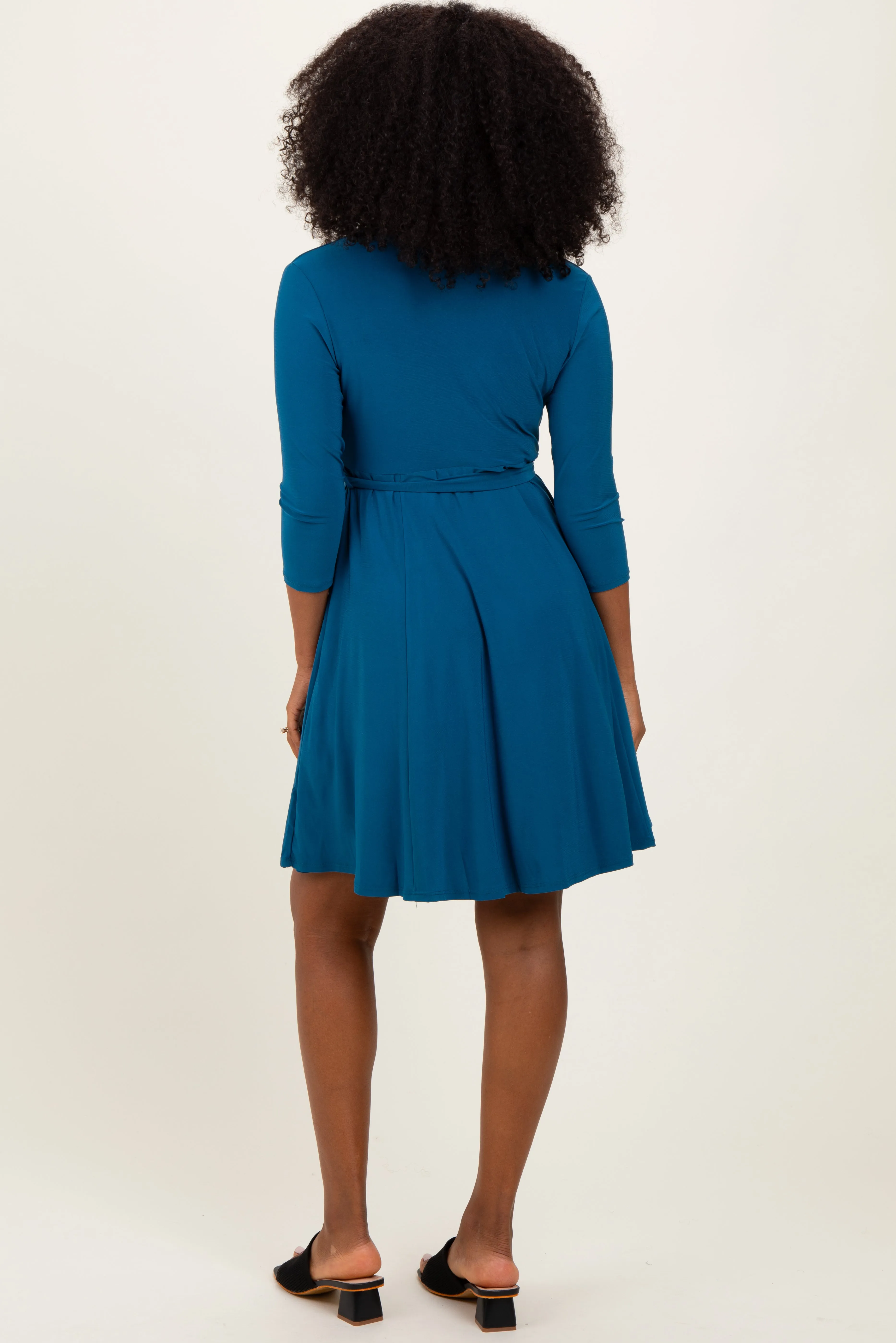 Teal 3/4 Sleeve Nursing Sash Tie Wrap Dress sold by Pinkblush product image thumbnail 4