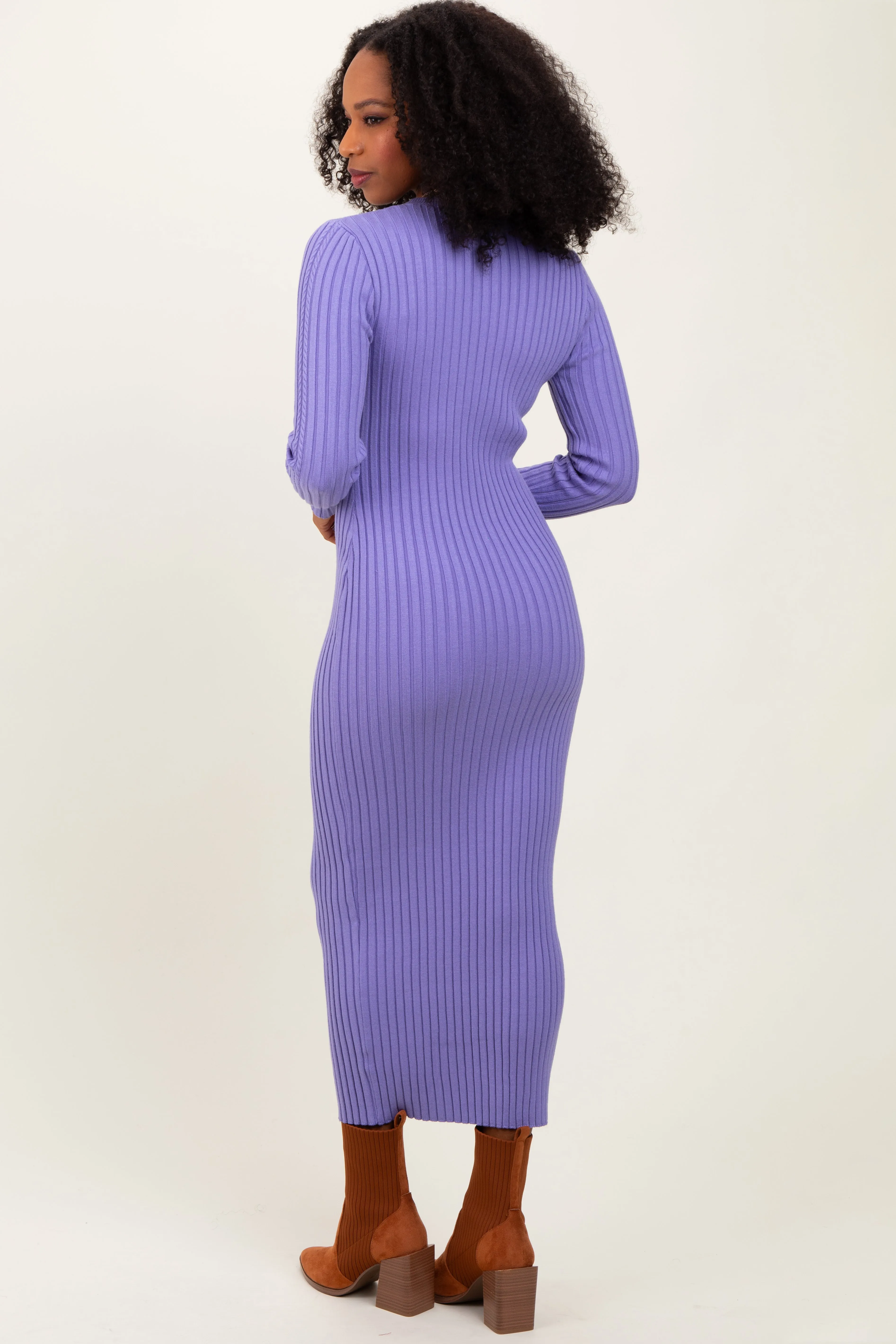 Lavender Contrast Ribbed Knit Midi Dress sold by Pinkblush product image thumbnail 3