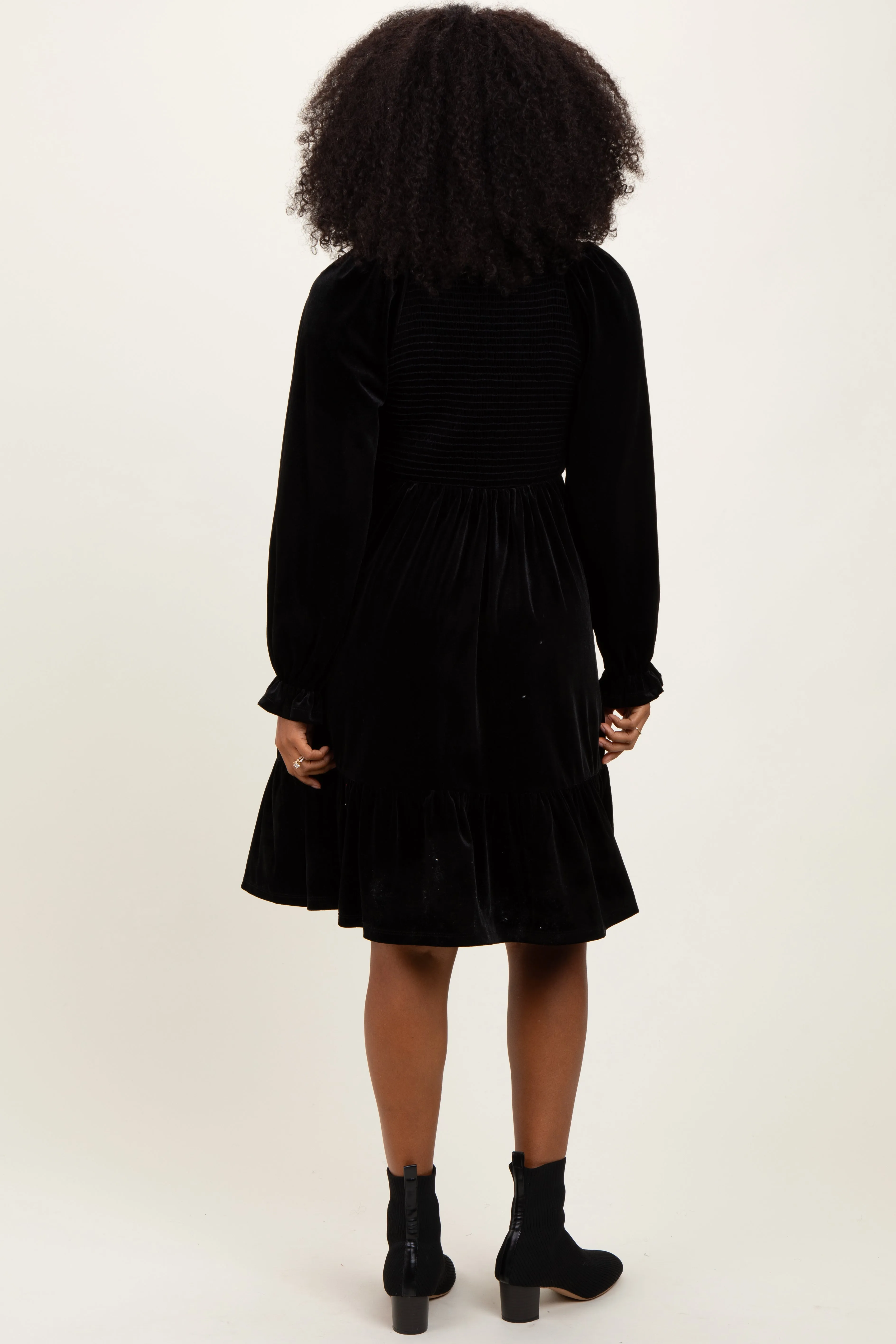 Black Velvet Smocked Long Sleeve Dress sold by Pinkblush product image thumbnail 4