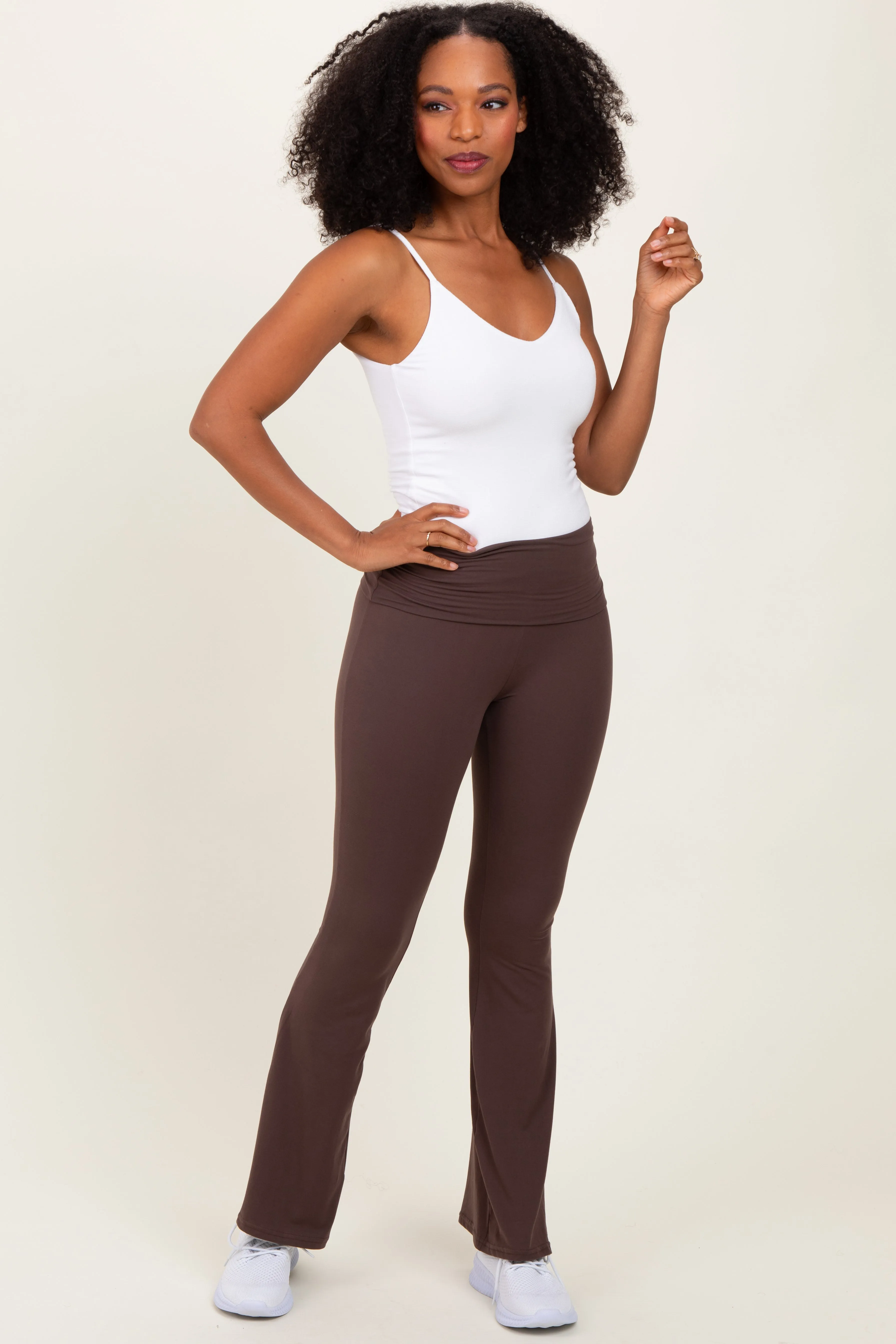 Brown Fold Over Waistband Flared Pants sold by Pinkblush product image thumbnail 2