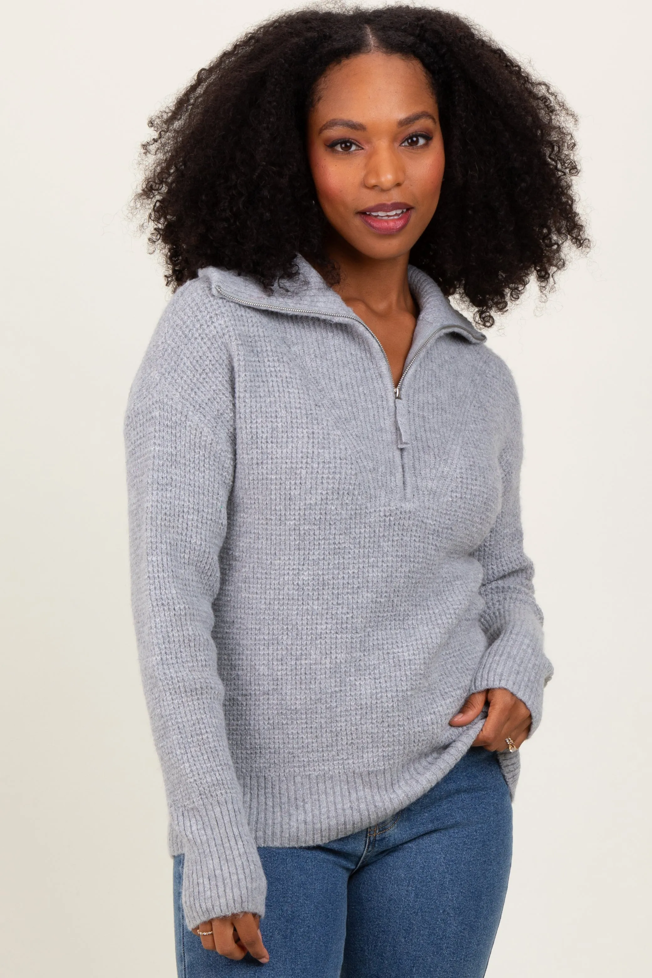 Heather Grey Half Zip Pullover Sweater sold by Pinkblush product image thumbnail 2