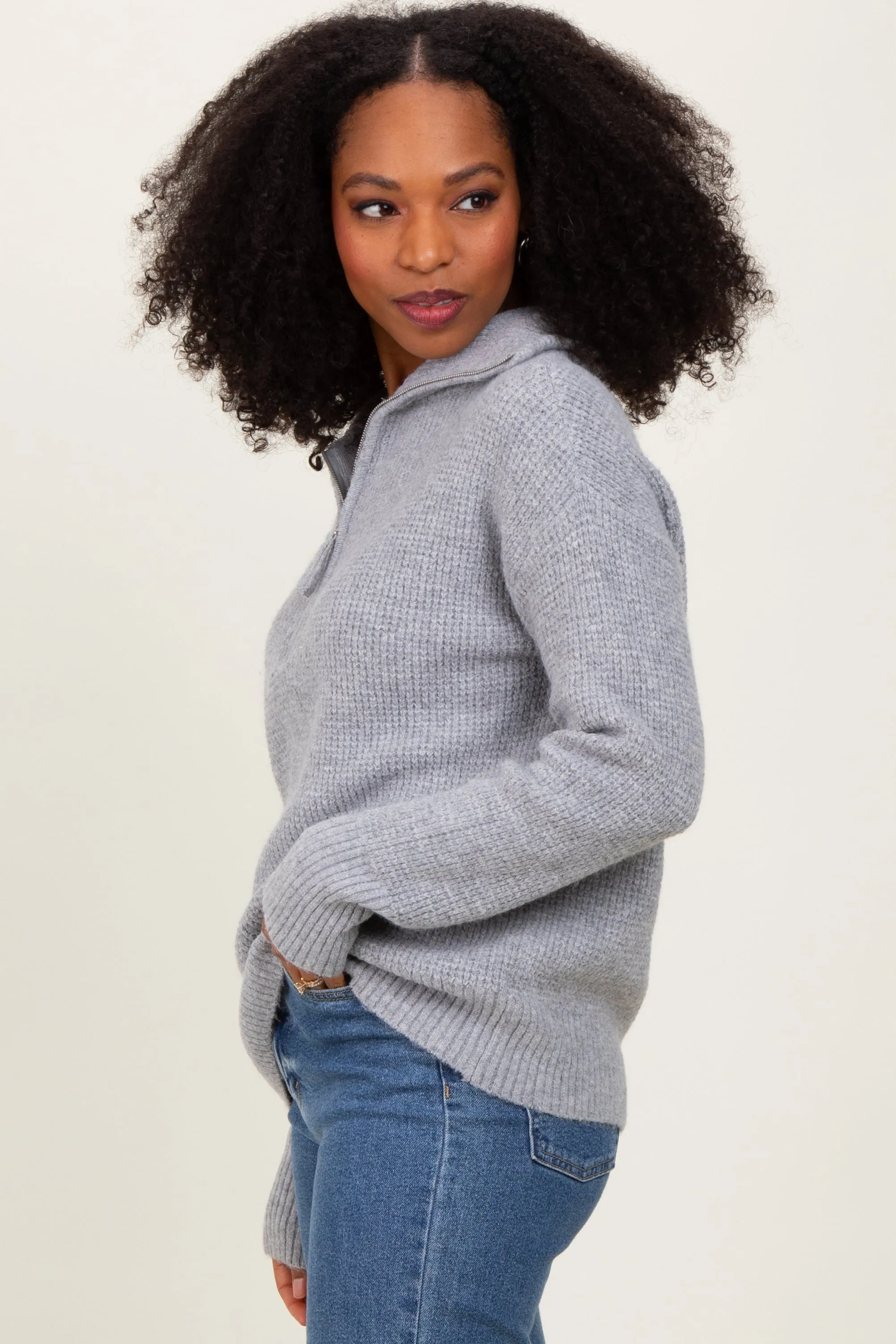 Heather Grey Half Zip Pullover Sweater sold by Pinkblush product image thumbnail 3