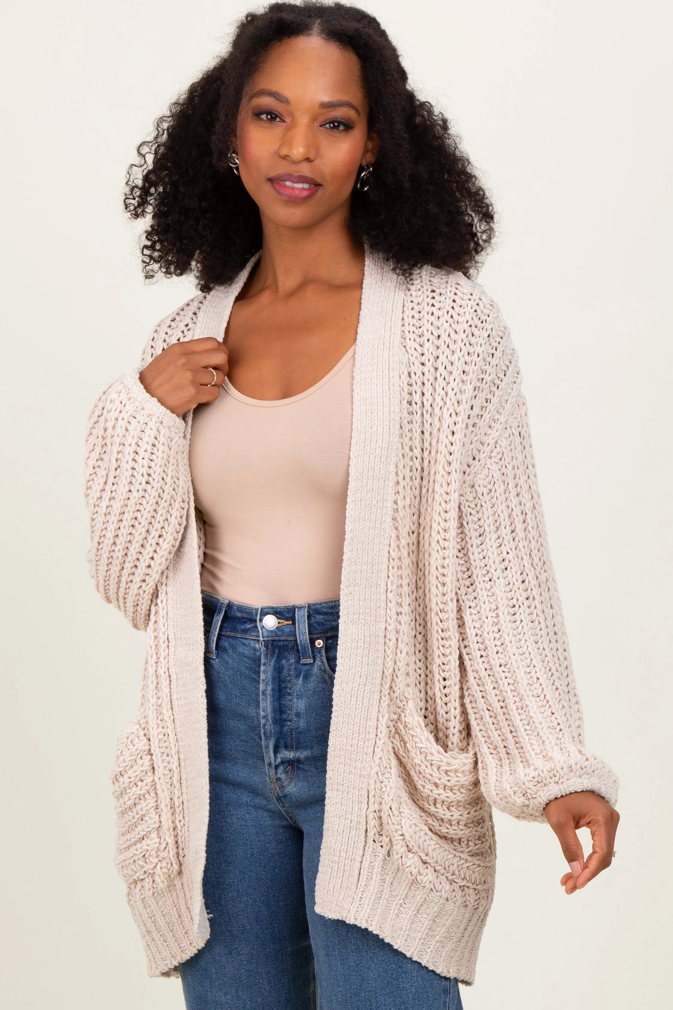 Beige Chunky Knit Oversized Pocket Cardigan sold by Pinkblush product image thumbnail 2