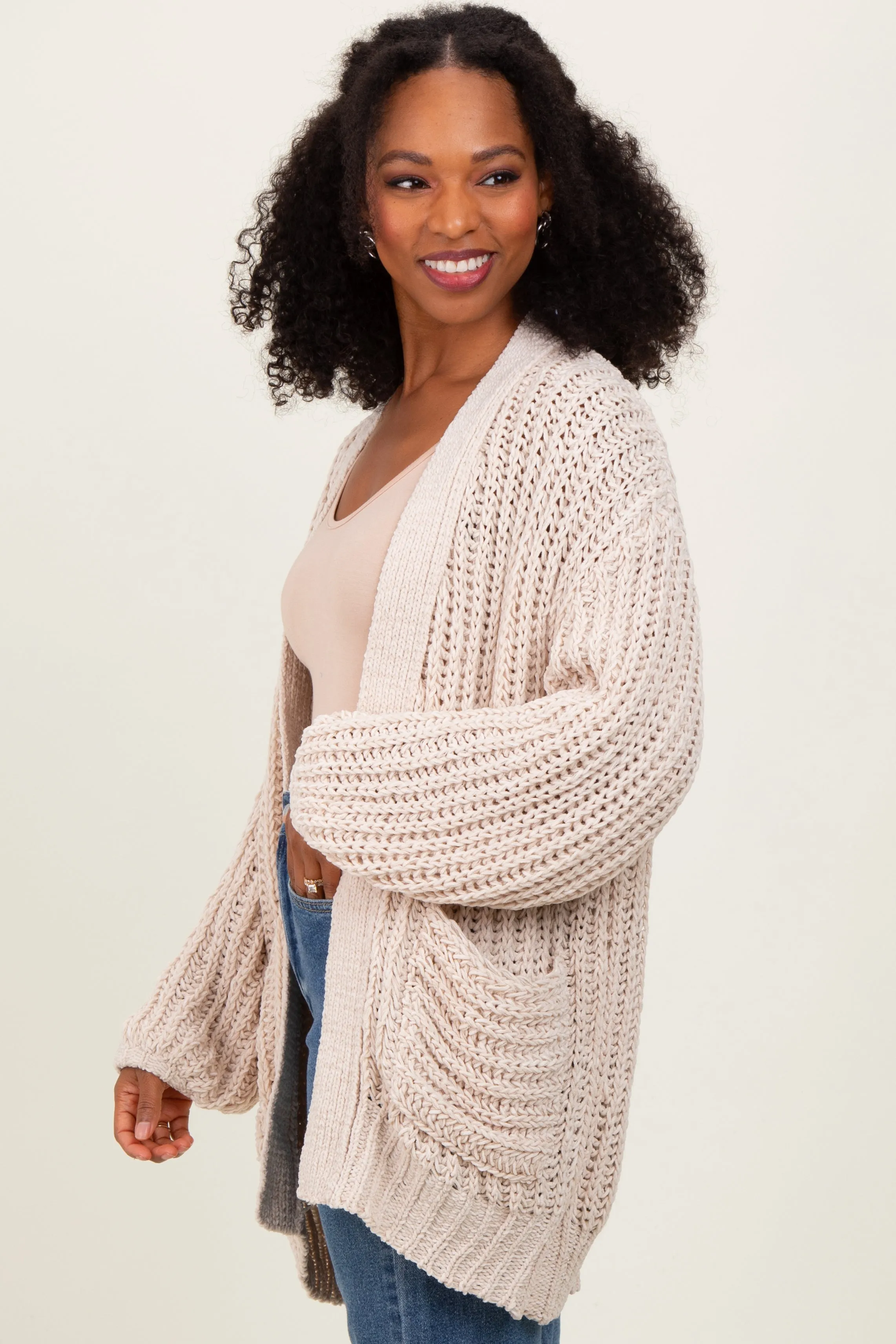 Beige Chunky Knit Oversized Pocket Cardigan sold by Pinkblush product image thumbnail 3