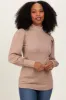 Mocha Ribbed Mock Neck Bubble Sleeve Top sold by Pinkblush