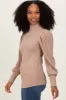 Mocha Ribbed Mock Neck Bubble Sleeve Top sold by Pinkblush