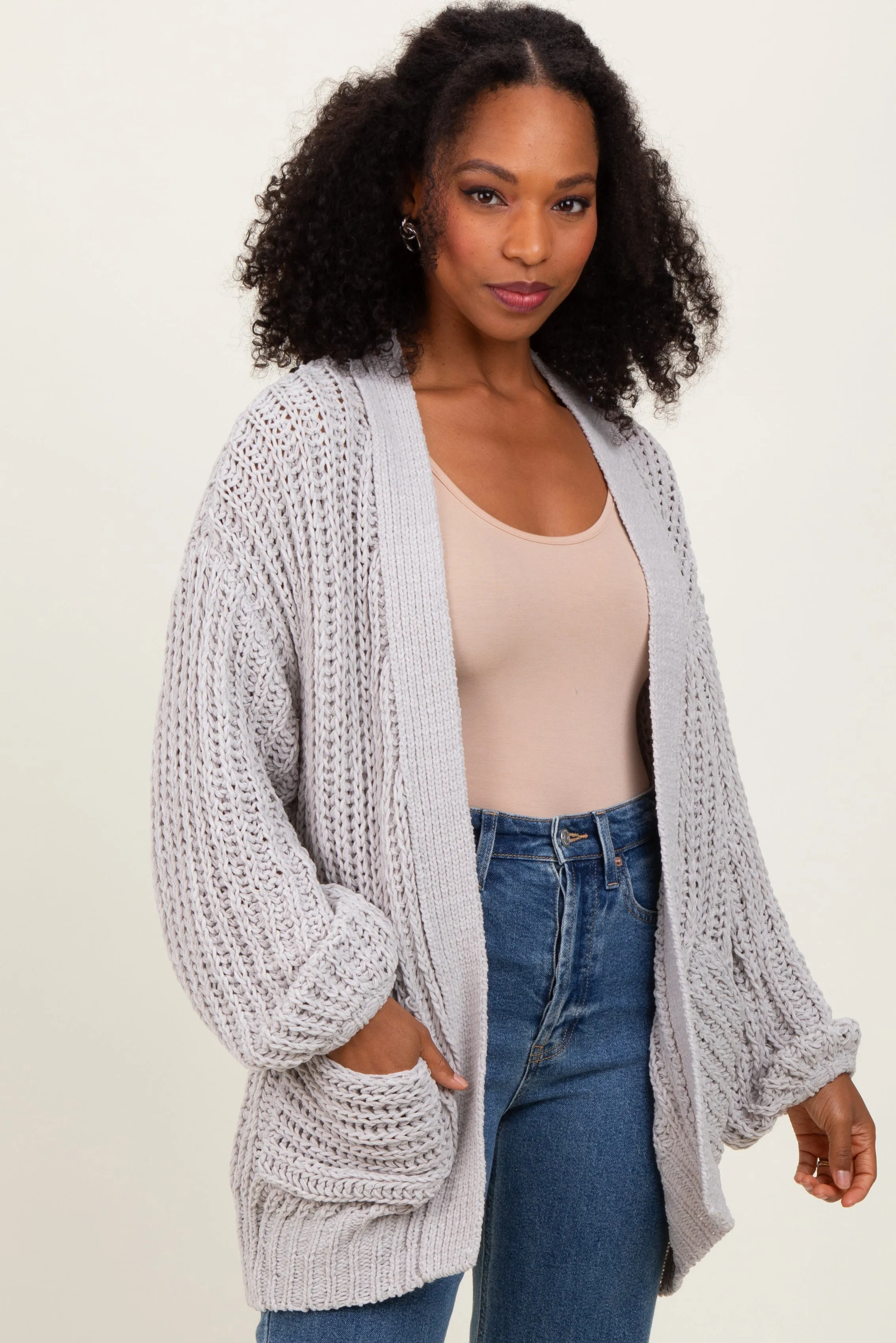 Heather Grey Chunky Knit Oversized Pocket Cardigan sold by Pinkblush product image thumbnail 2