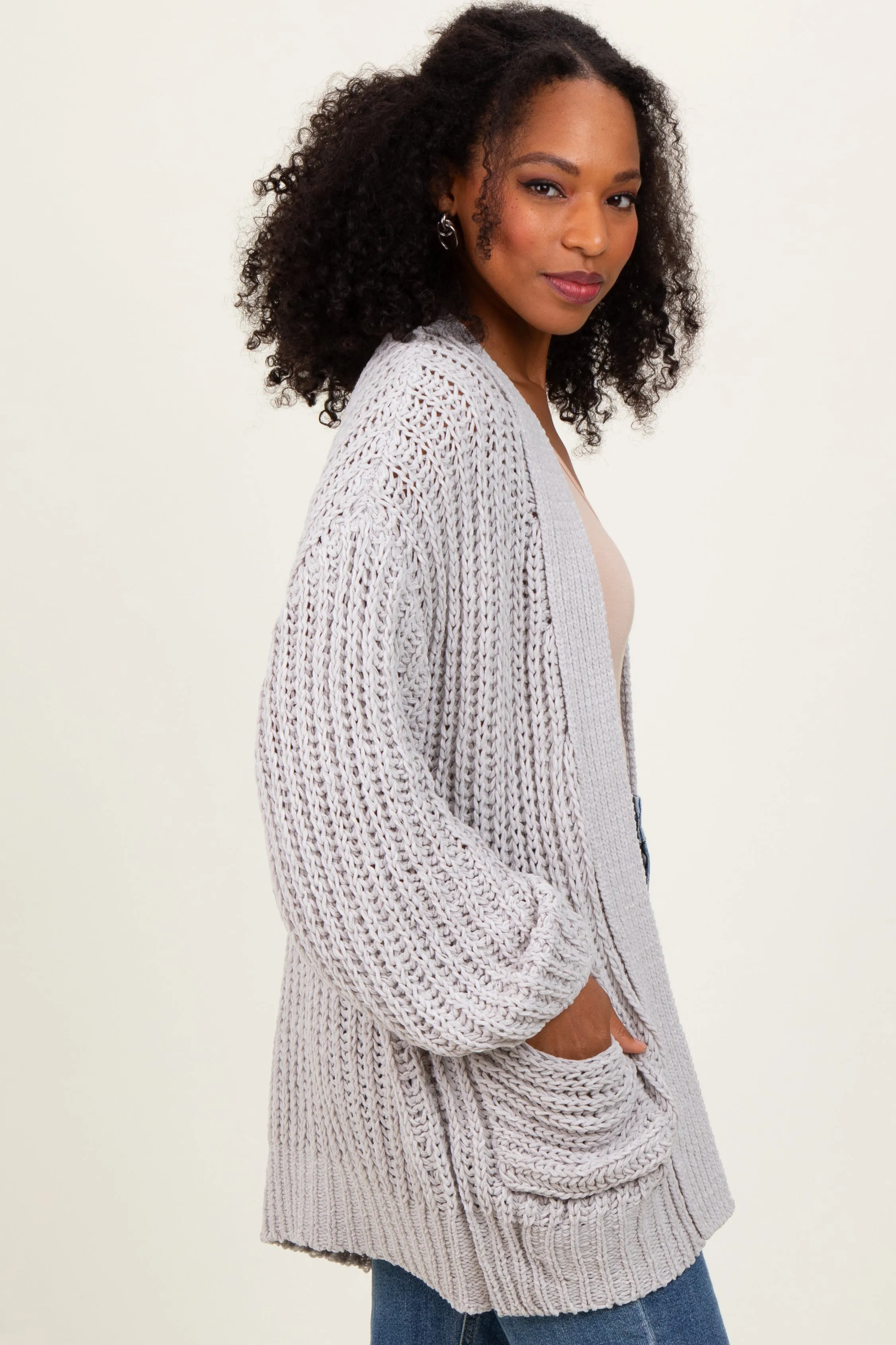 Heather Grey Chunky Knit Oversized Pocket Cardigan sold by Pinkblush product image thumbnail 3