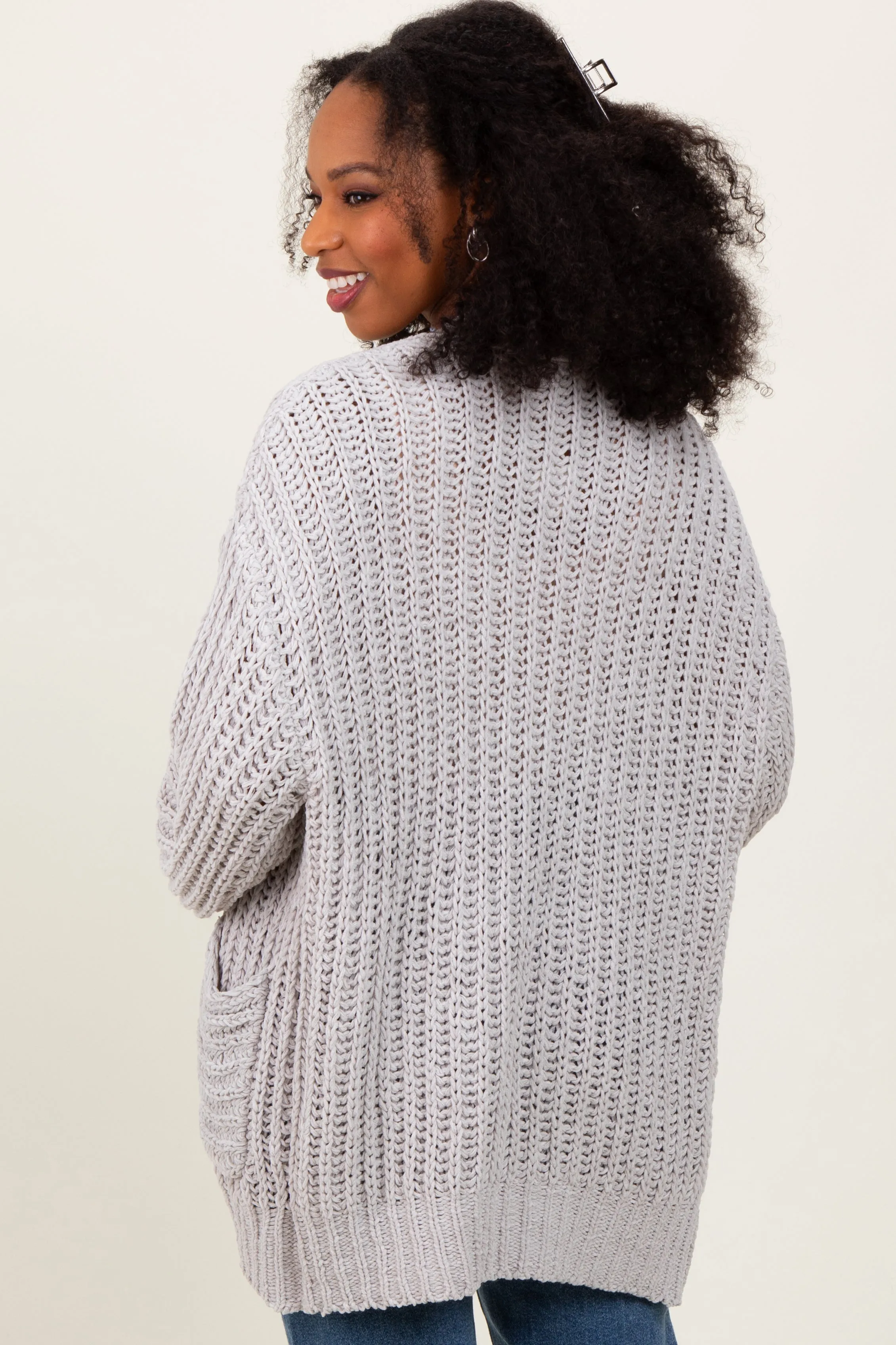 Heather Grey Chunky Knit Oversized Pocket Cardigan sold by Pinkblush product image thumbnail 4