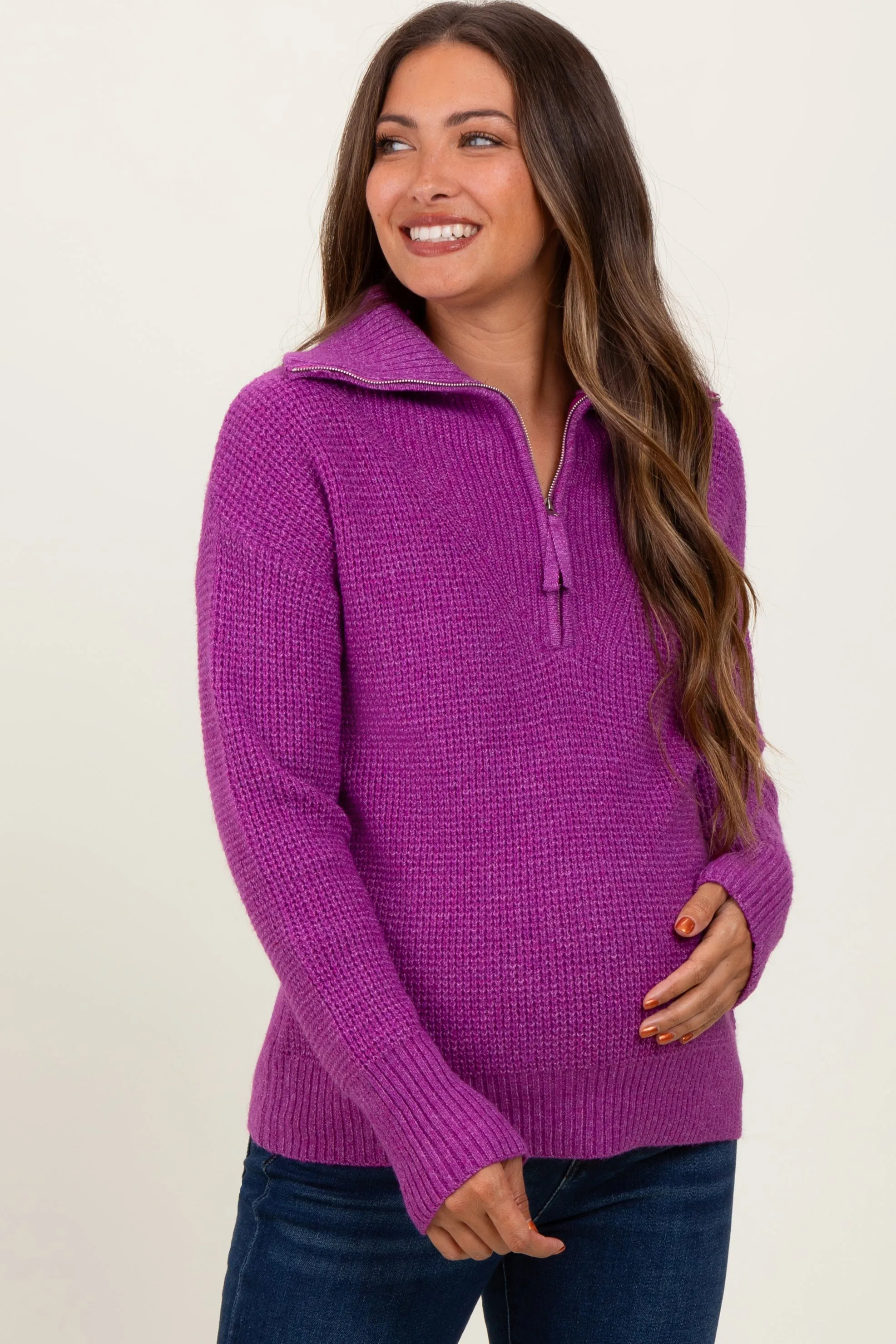 Plum Half Zip Maternity Pullover Sweater sold by Pinkblush