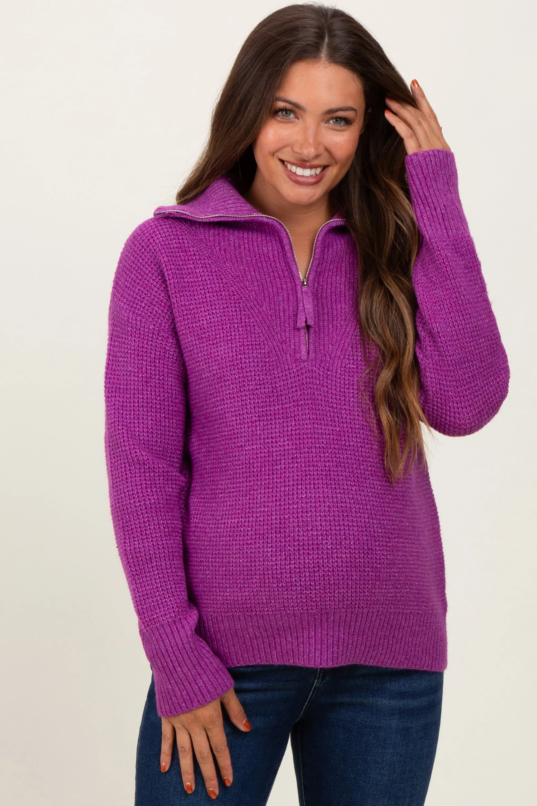 Plum Half Zip Maternity Pullover Sweater sold by Pinkblush product image thumbnail 2
