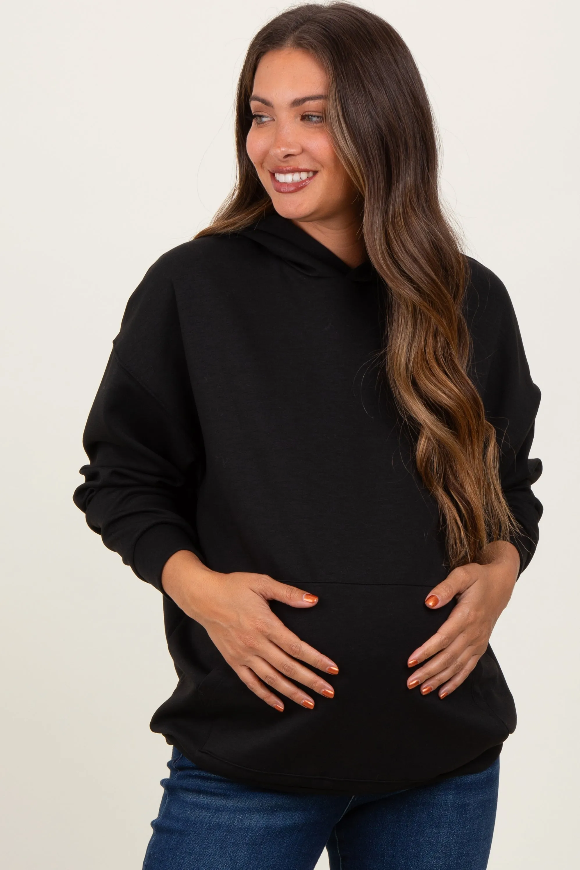 Black Basic Maternity Hoodie Sweatshirt sold by Pinkblush product image thumbnail 2