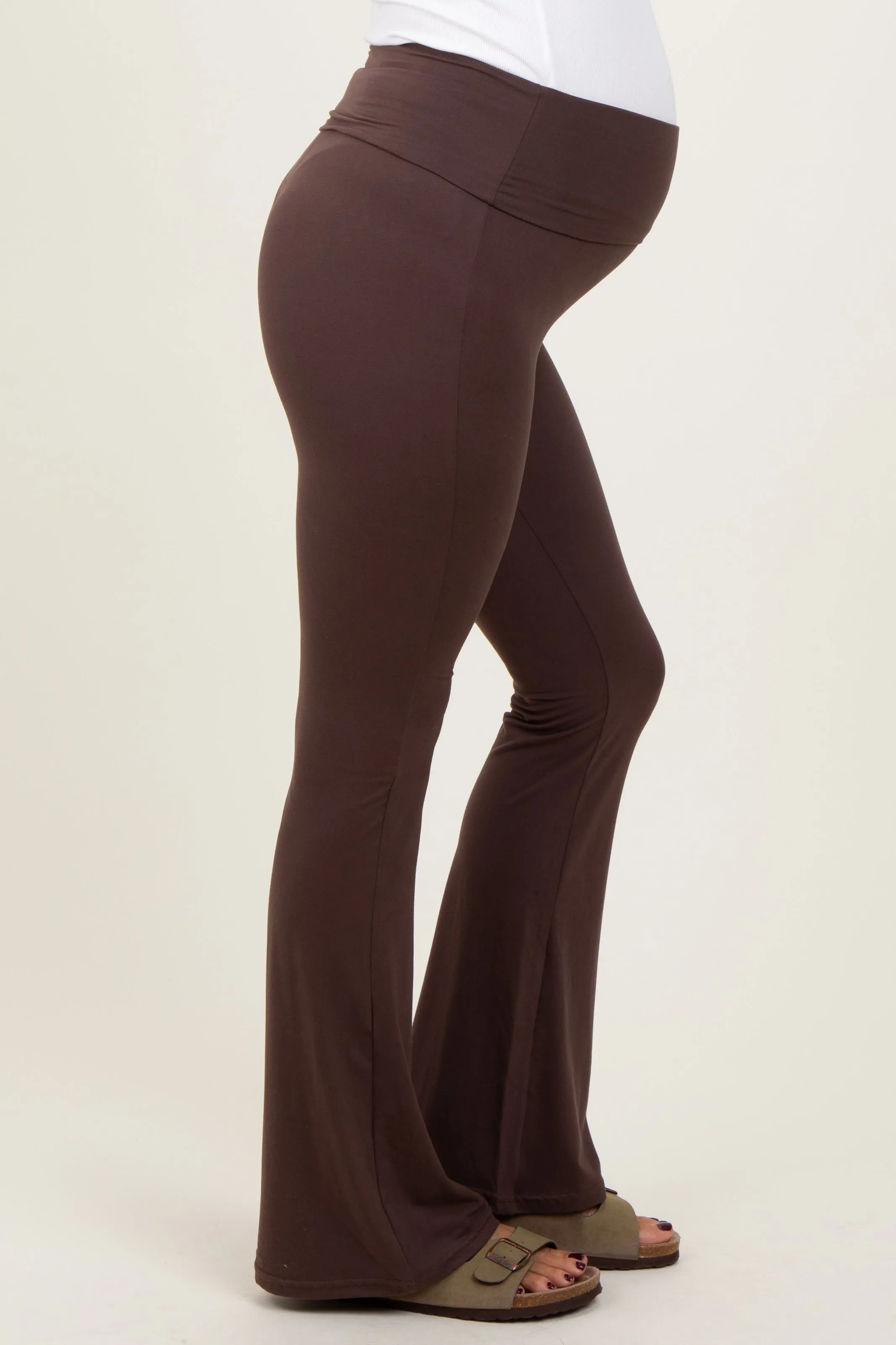 Brown Fold Over Waistband Maternity Flared Pants sold by Pinkblush product image thumbnail 4