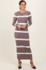 Mocha Striped Knit Long Sleeve Midi Sweater Dress sold by Pinkblush