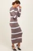 Mocha Striped Knit Long Sleeve Midi Sweater Dress sold by Pinkblush