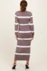 Mocha Striped Knit Long Sleeve Midi Sweater Dress sold by Pinkblush