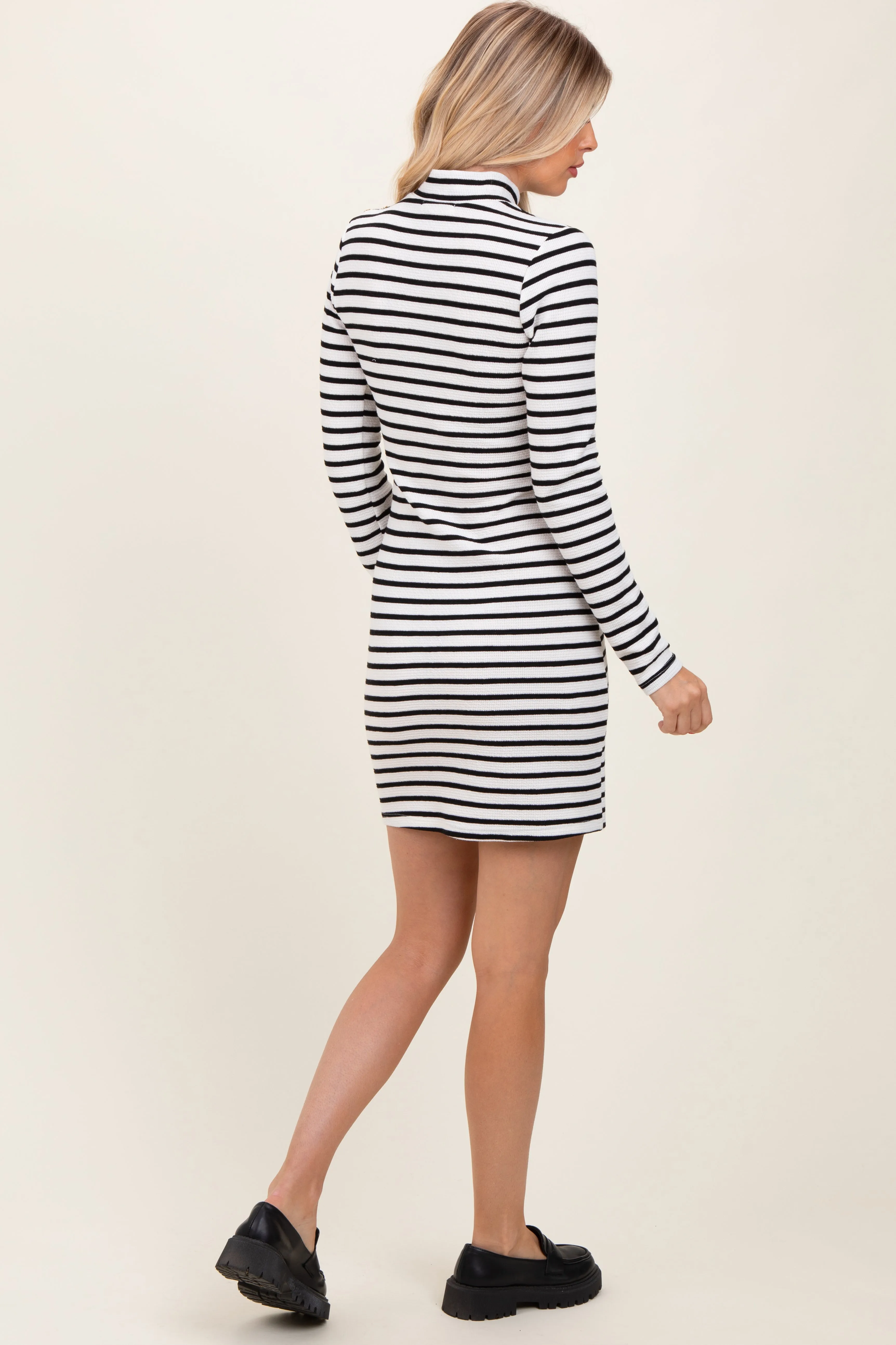 Ivory Striped Mock Neck Long Sleeve Fitted Dress sold by Pinkblush product image thumbnail 3