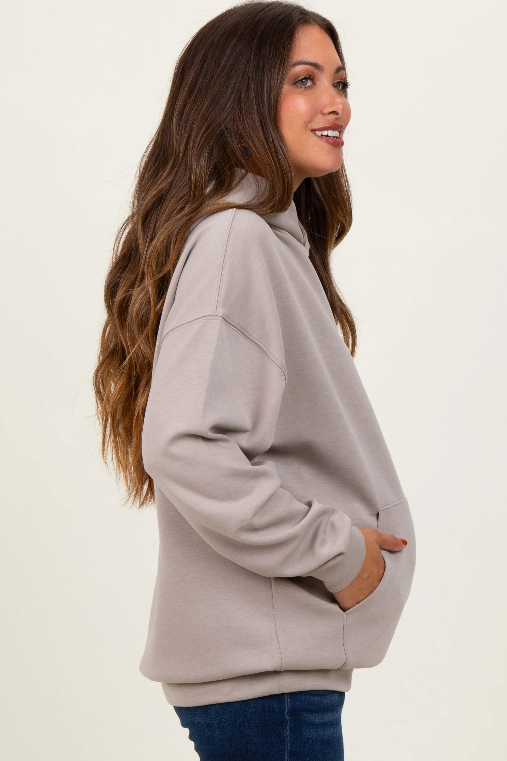 Beige Basic Maternity Hoodie Sweatshirt sold by Pinkblush product image thumbnail 3
