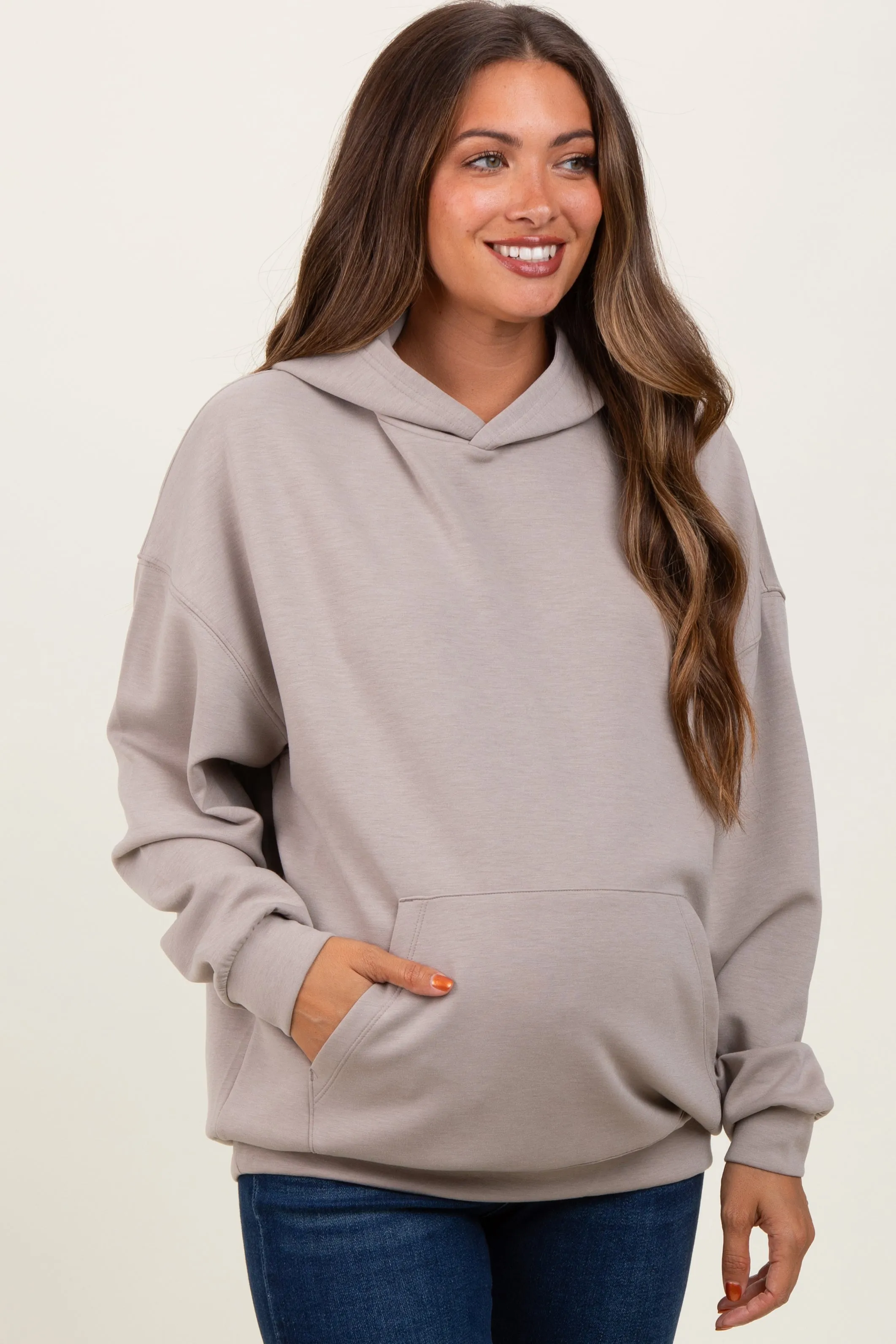 Beige Basic Maternity Hoodie Sweatshirt sold by Pinkblush product image thumbnail 2