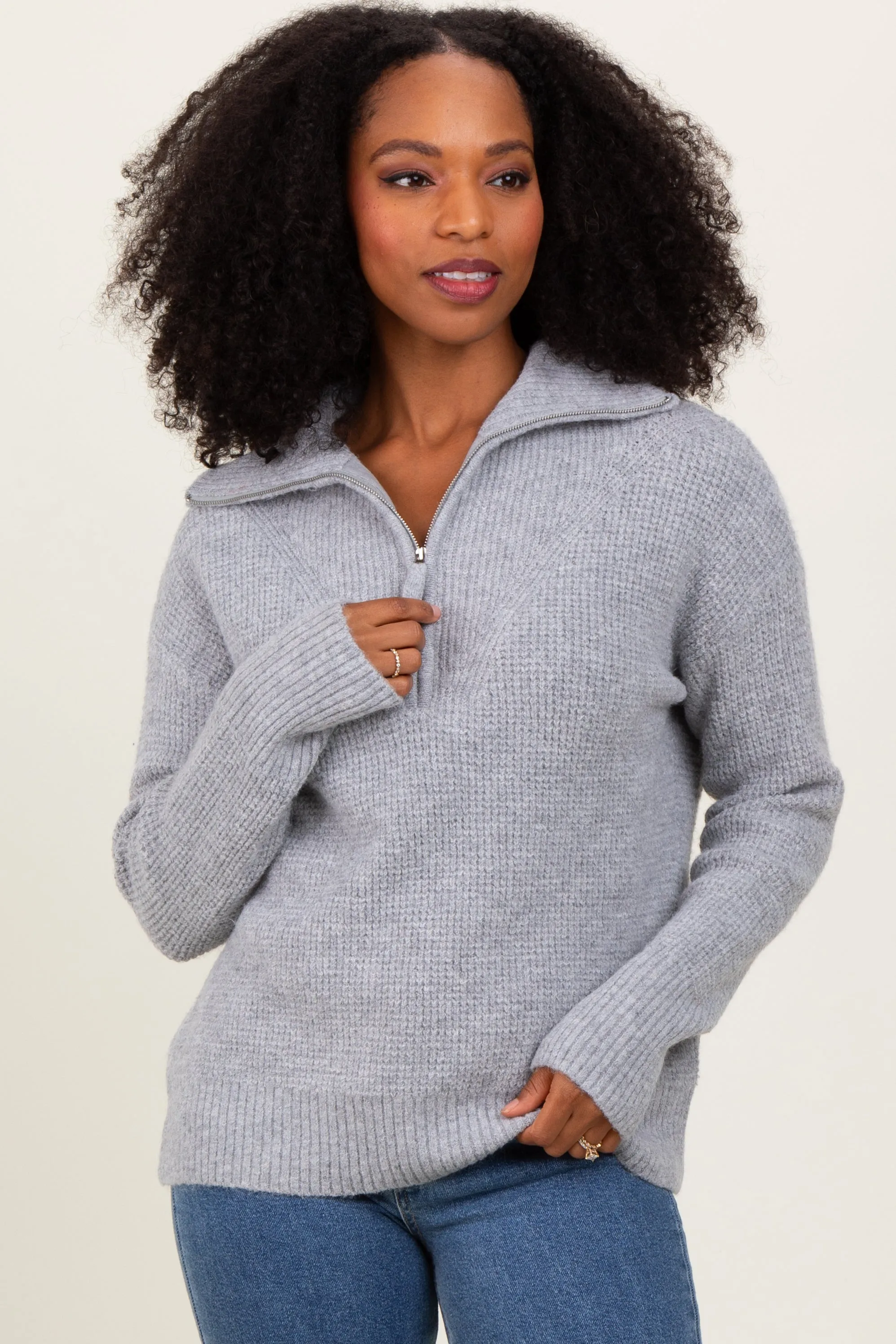 Heather Grey Half Zip Maternity Pullover Sweater sold by Pinkblush product image thumbnail 4