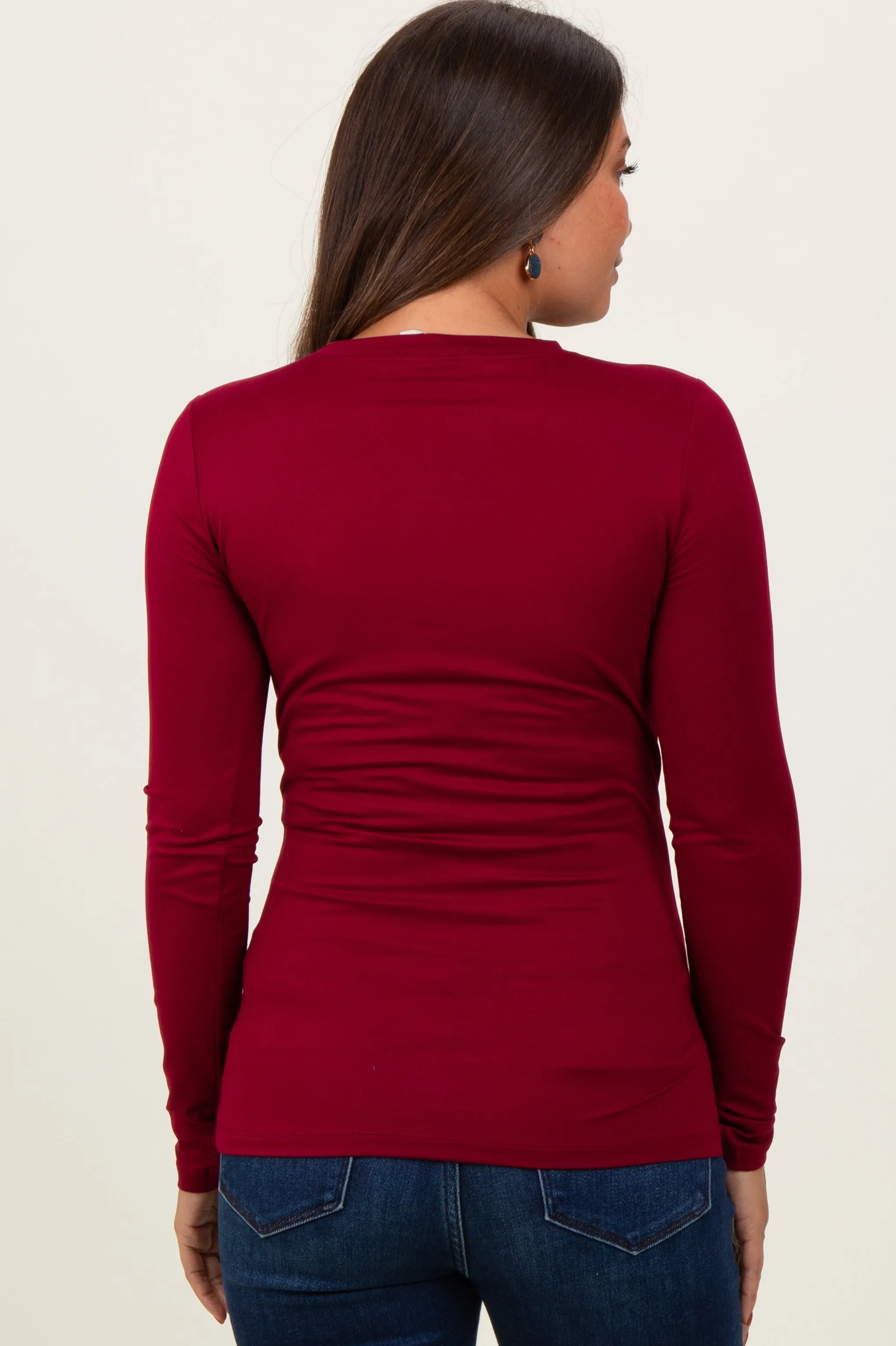Burgundy Basic Long Sleeve Maternity Top sold by Pinkblush product image thumbnail 4
