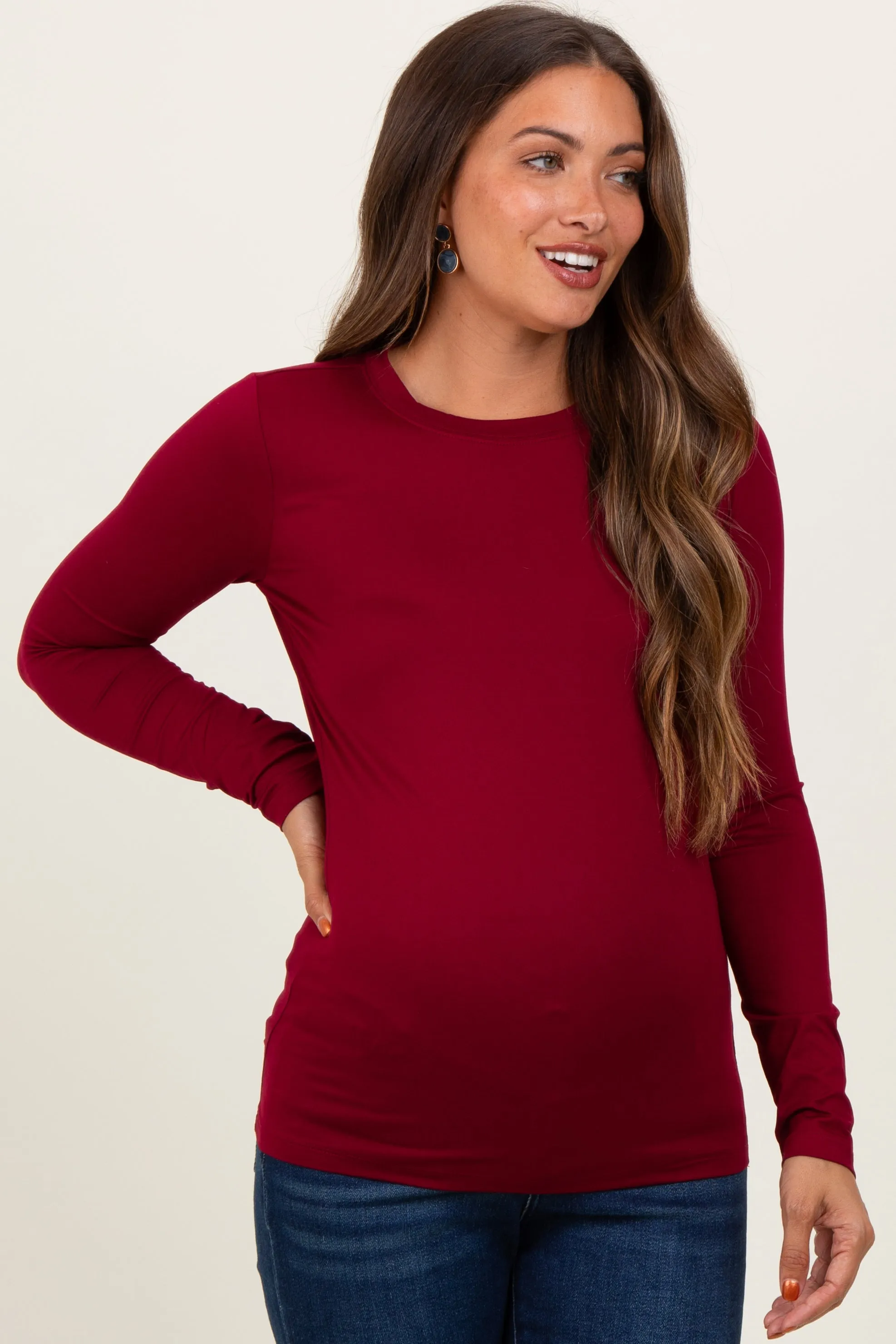 Burgundy Basic Long Sleeve Maternity Top sold by Pinkblush product image thumbnail 2