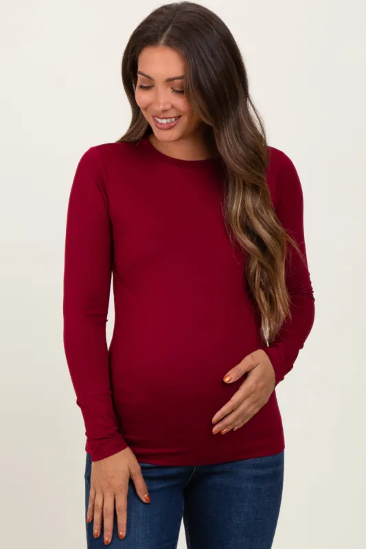 Burgundy Basic Long Sleeve Maternity Top sold by Pinkblush