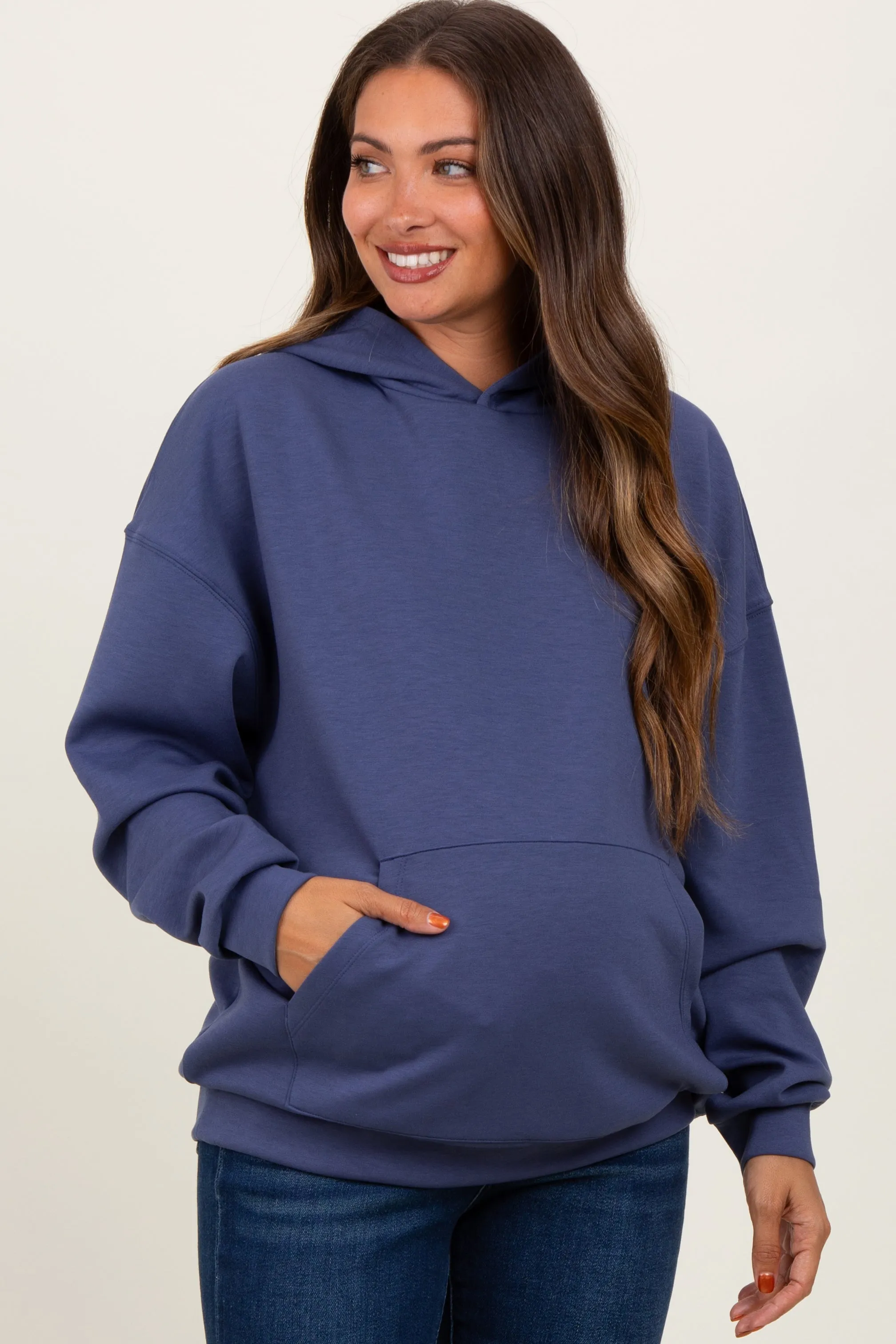 Blue Basic Maternity Hoodie Sweatshirt sold by Pinkblush product image thumbnail 2
