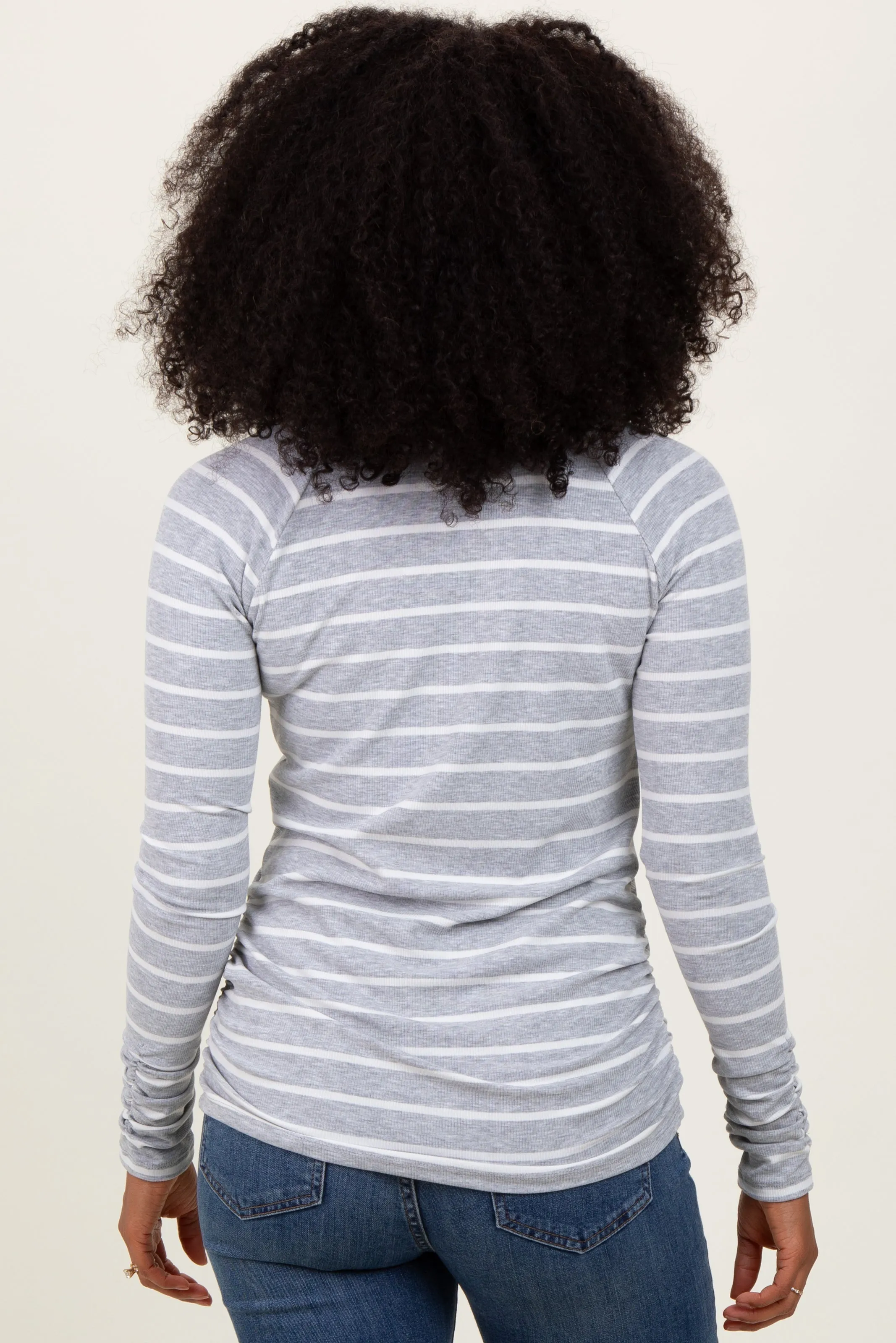 Grey Striped Ruched Side Long Sleeve Top sold by Pinkblush product image thumbnail 4