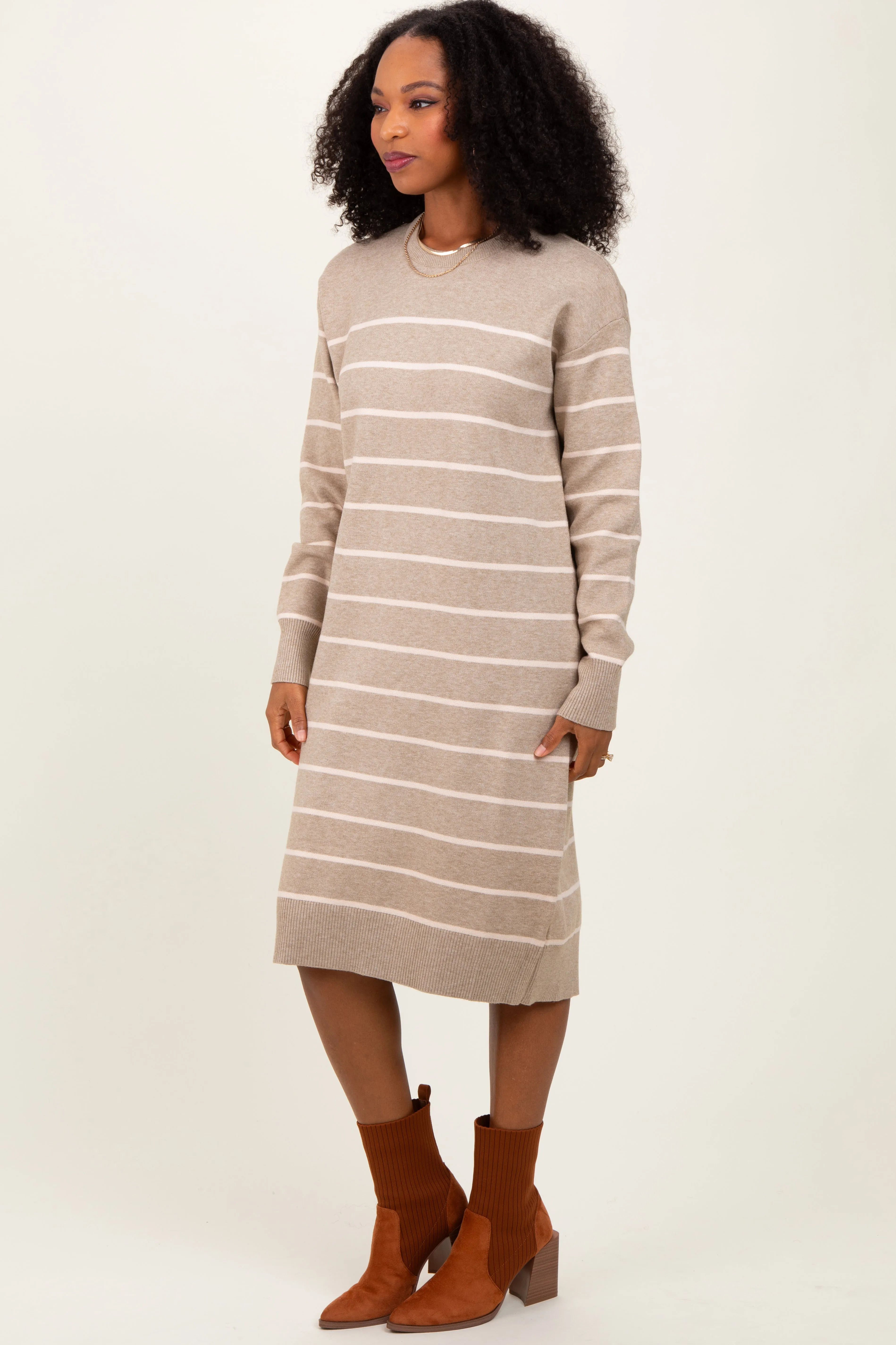 Beige Striped Midi Sweater Dress sold by Pinkblush product image thumbnail 2