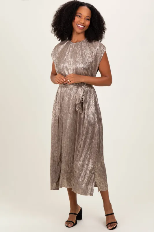 Dark Gold Metallic Sash Tie Dress sold by Pinkblush