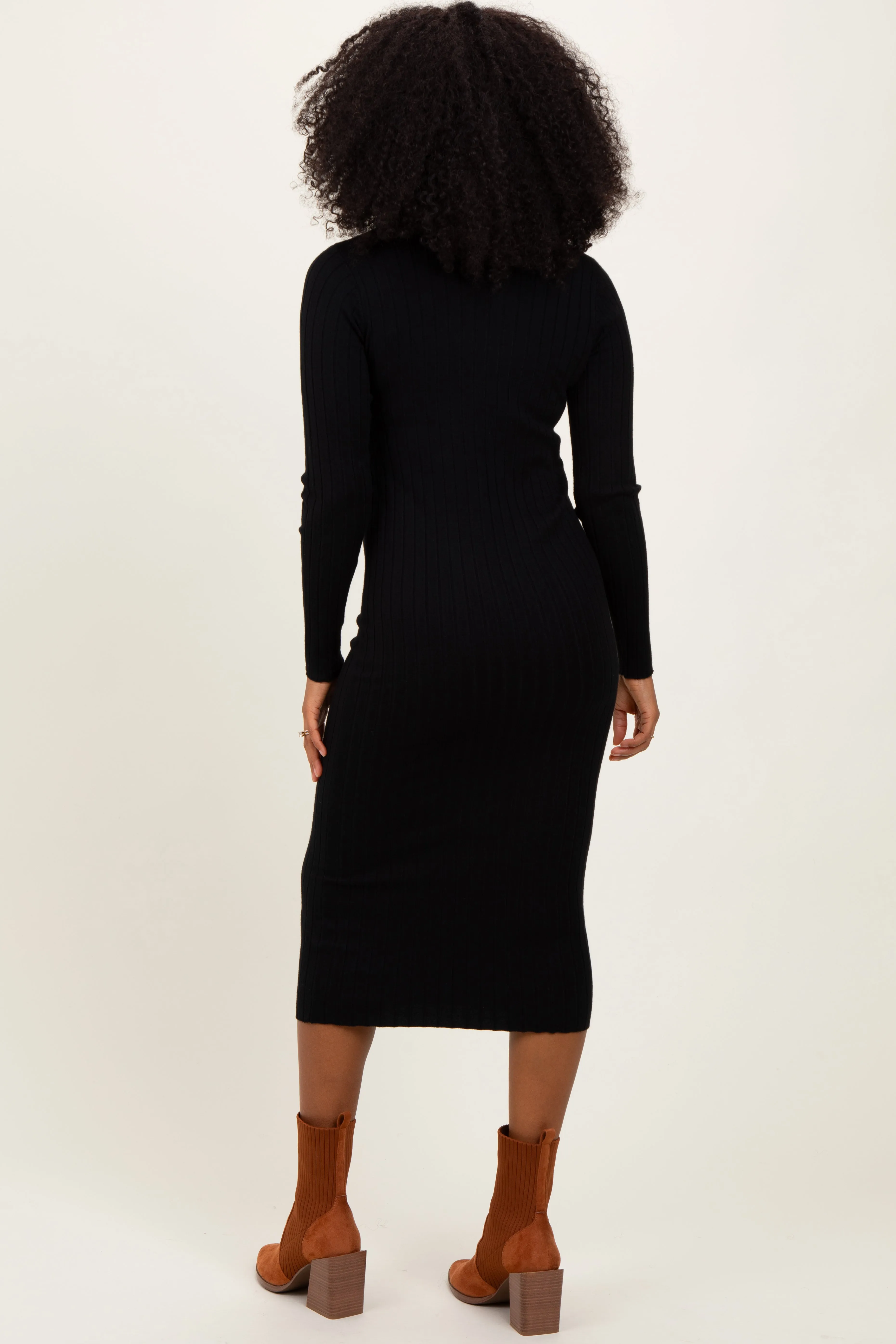 Black Mock Neck Ribbed Sweater Dress sold by Pinkblush product image thumbnail 4