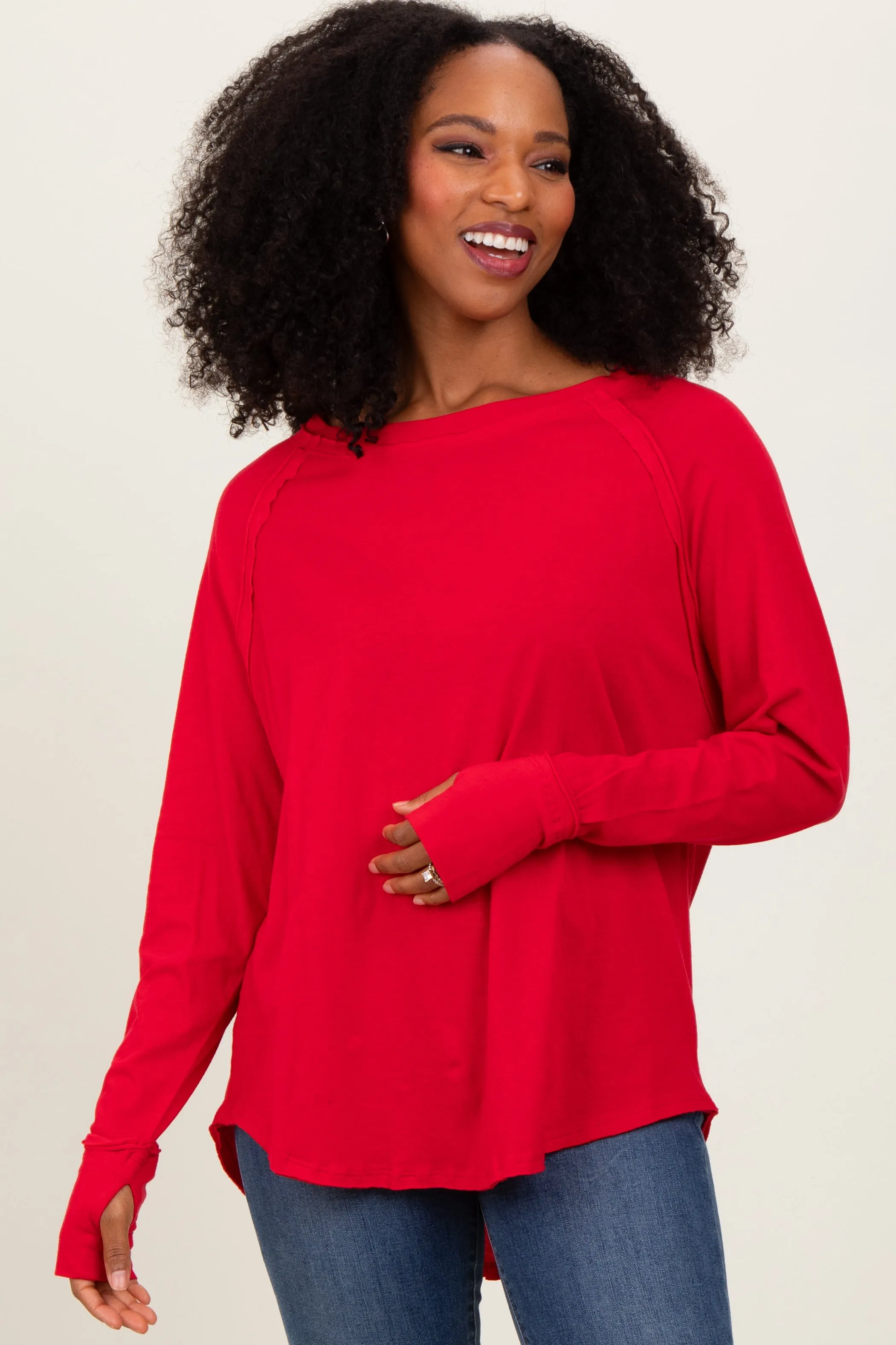 Red Exposed Seam Long Sleeve Top sold by Pinkblush product image thumbnail 2
