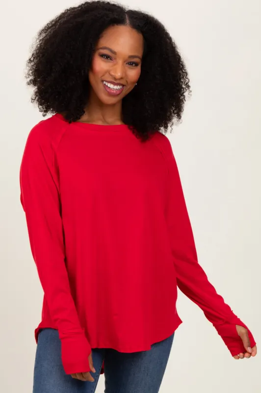 Red Exposed Seam Long Sleeve Top sold by Pinkblush
