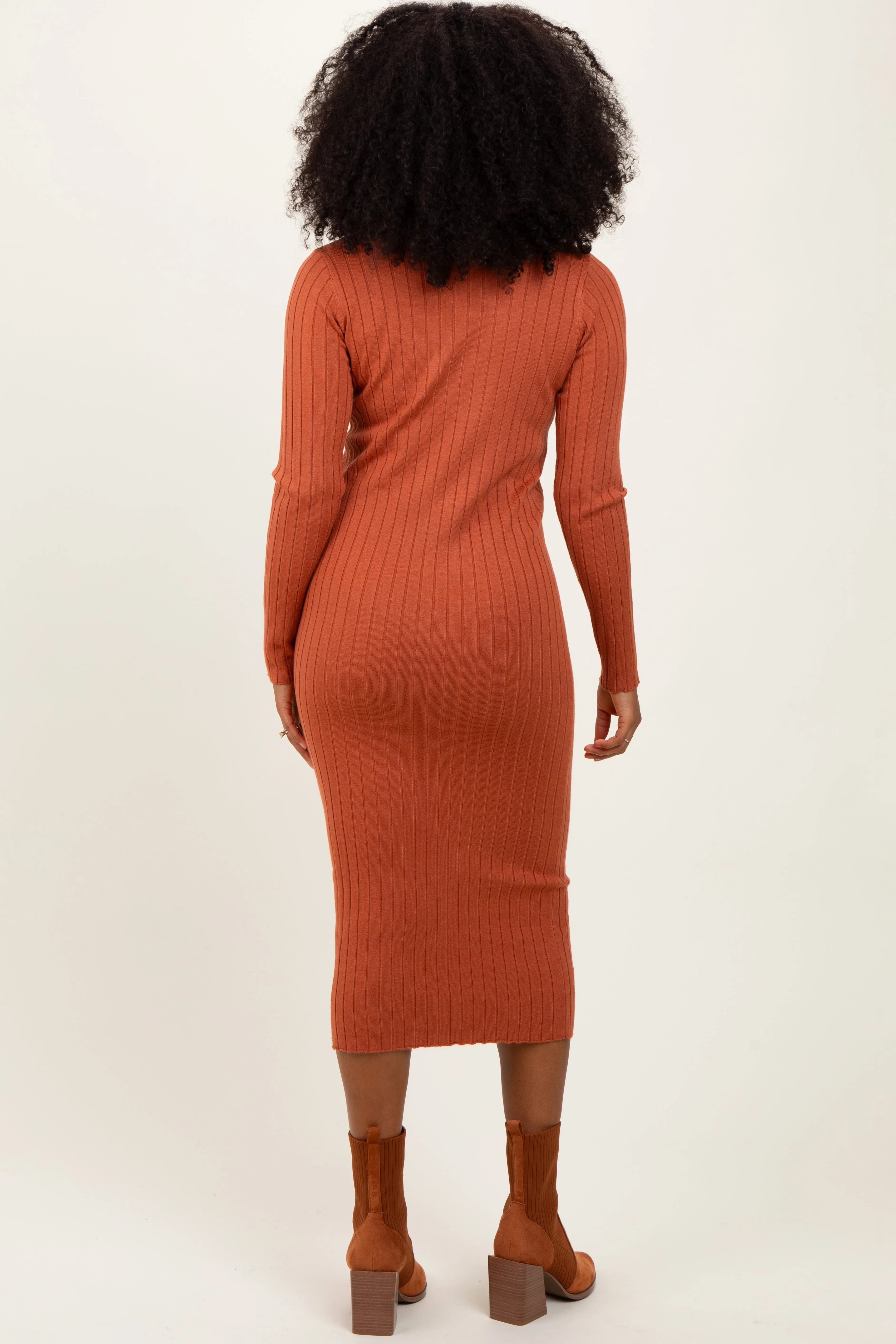 Rust Mock Neck Ribbed Sweater Dress sold by Pinkblush product image thumbnail 4