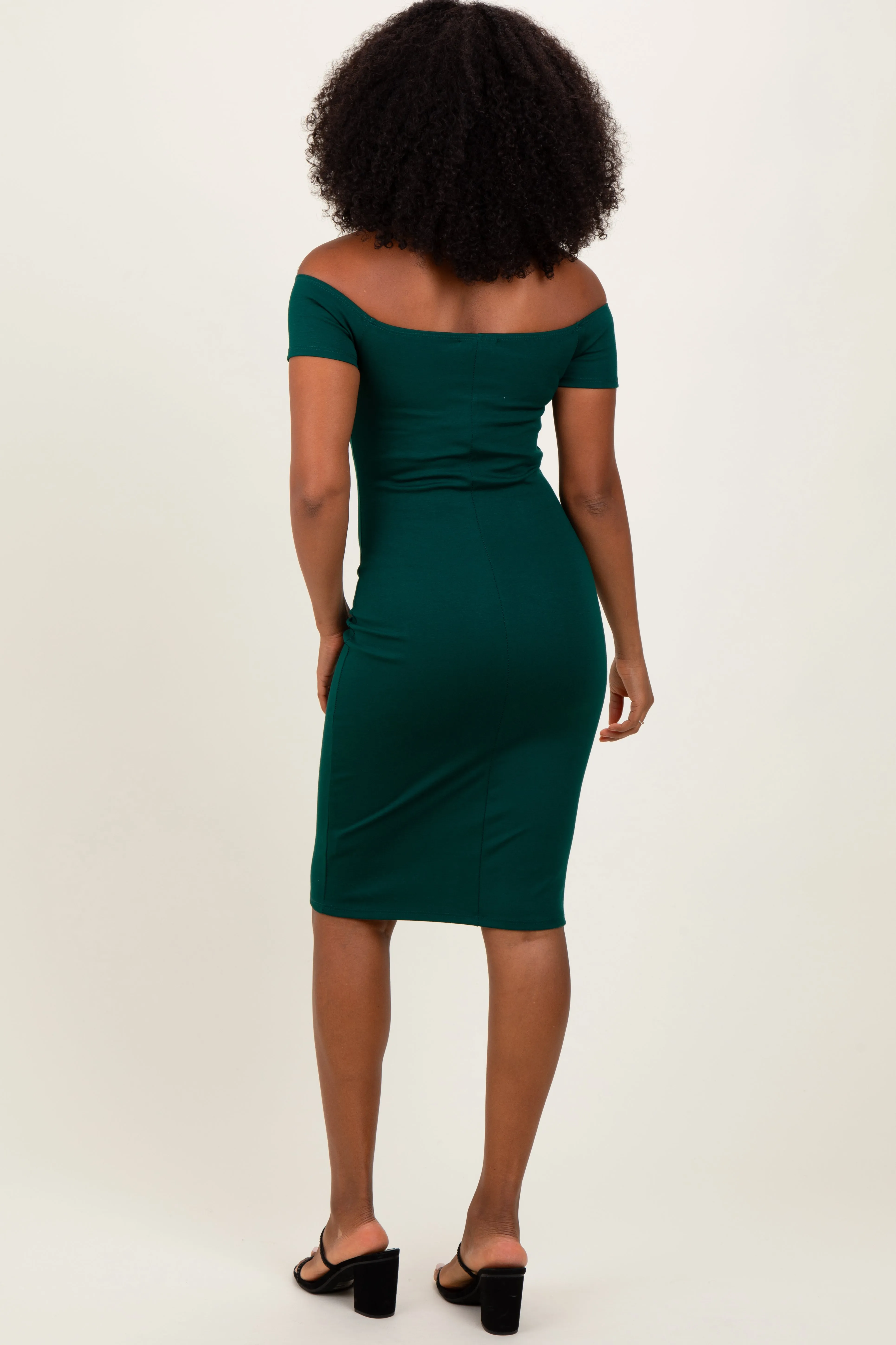 Forest Green Off Shoulder Fitted Midi Dress sold by Pinkblush product image thumbnail 4